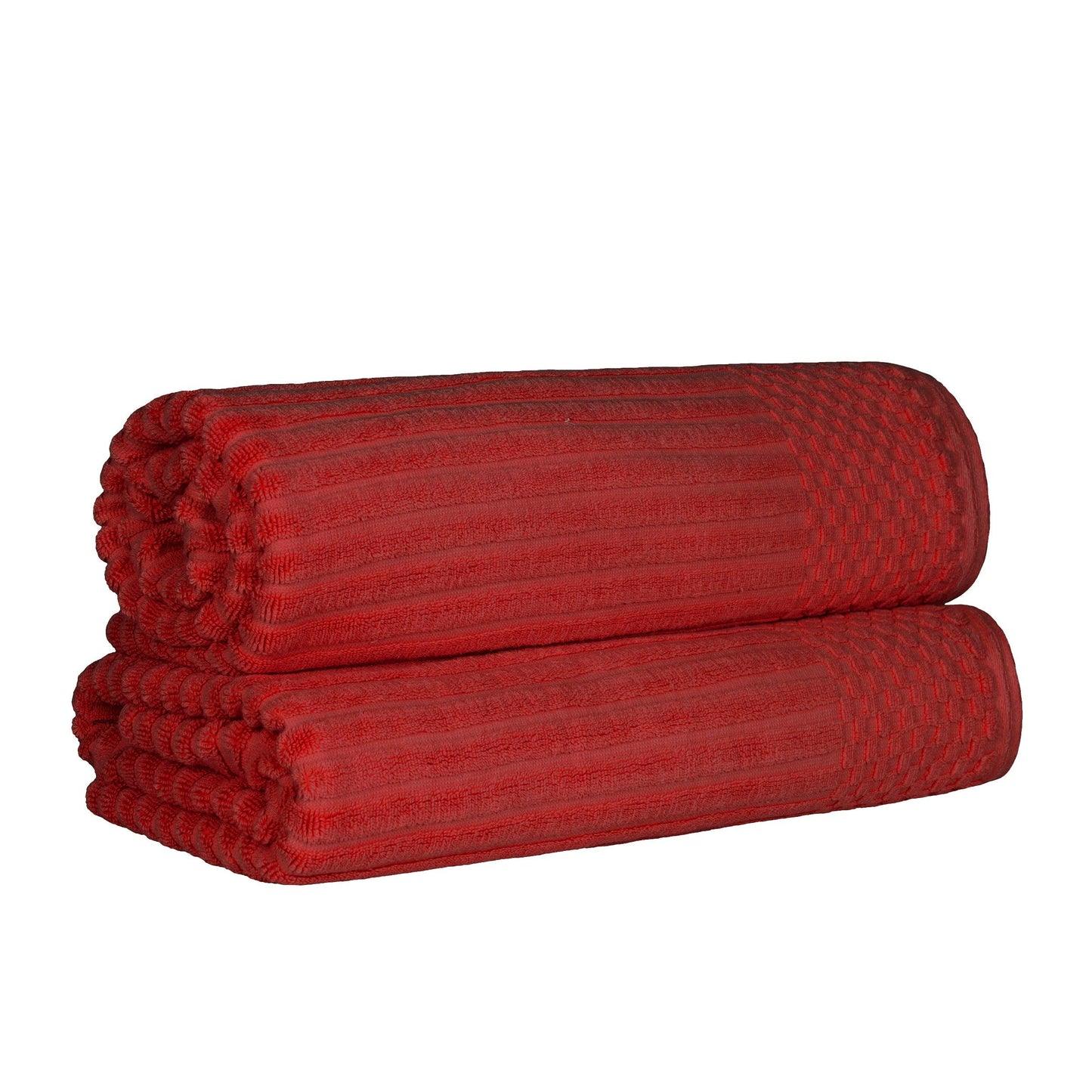 Ribbed Textured Cotton Bath Sheet Ultra-Absorbent Towel Set - Burgundy