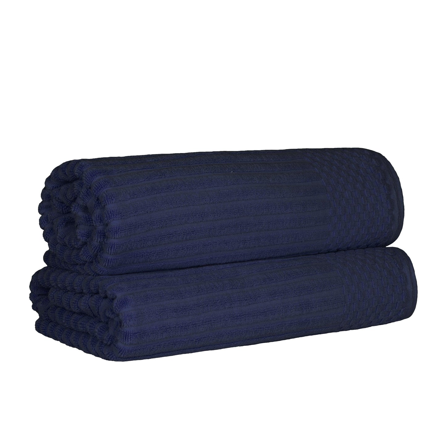 Ribbed Textured Cotton Bath Sheet Ultra-Absorbent Towel Set - Navy Blue