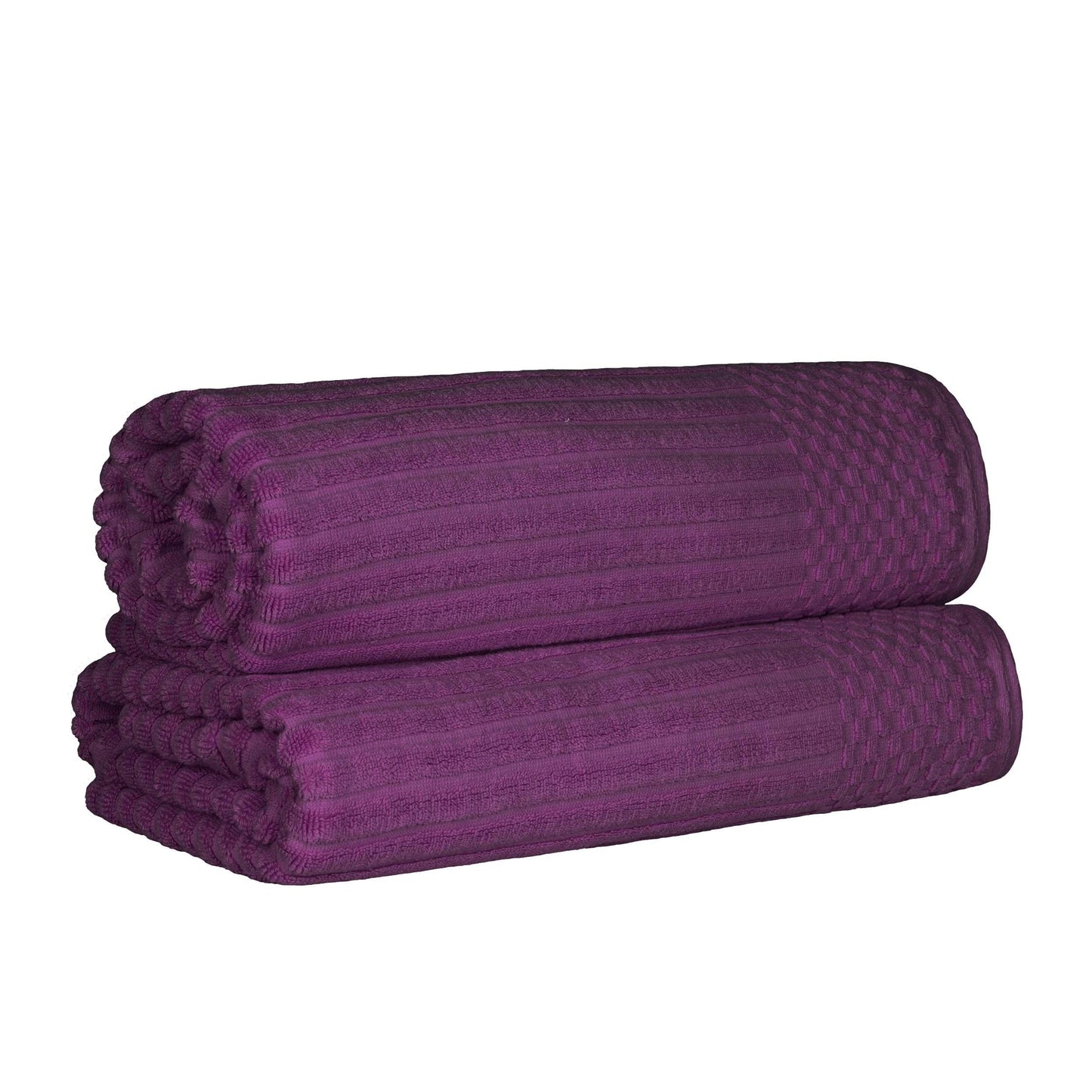 Ribbed Textured Cotton Bath Sheet Ultra-Absorbent Towel Set - Plum