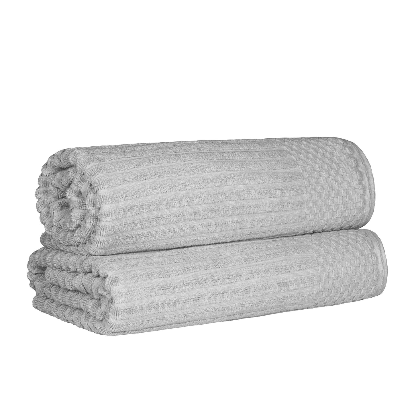 Ribbed Textured Cotton Bath Sheet Ultra-Absorbent Towel Set - Silver