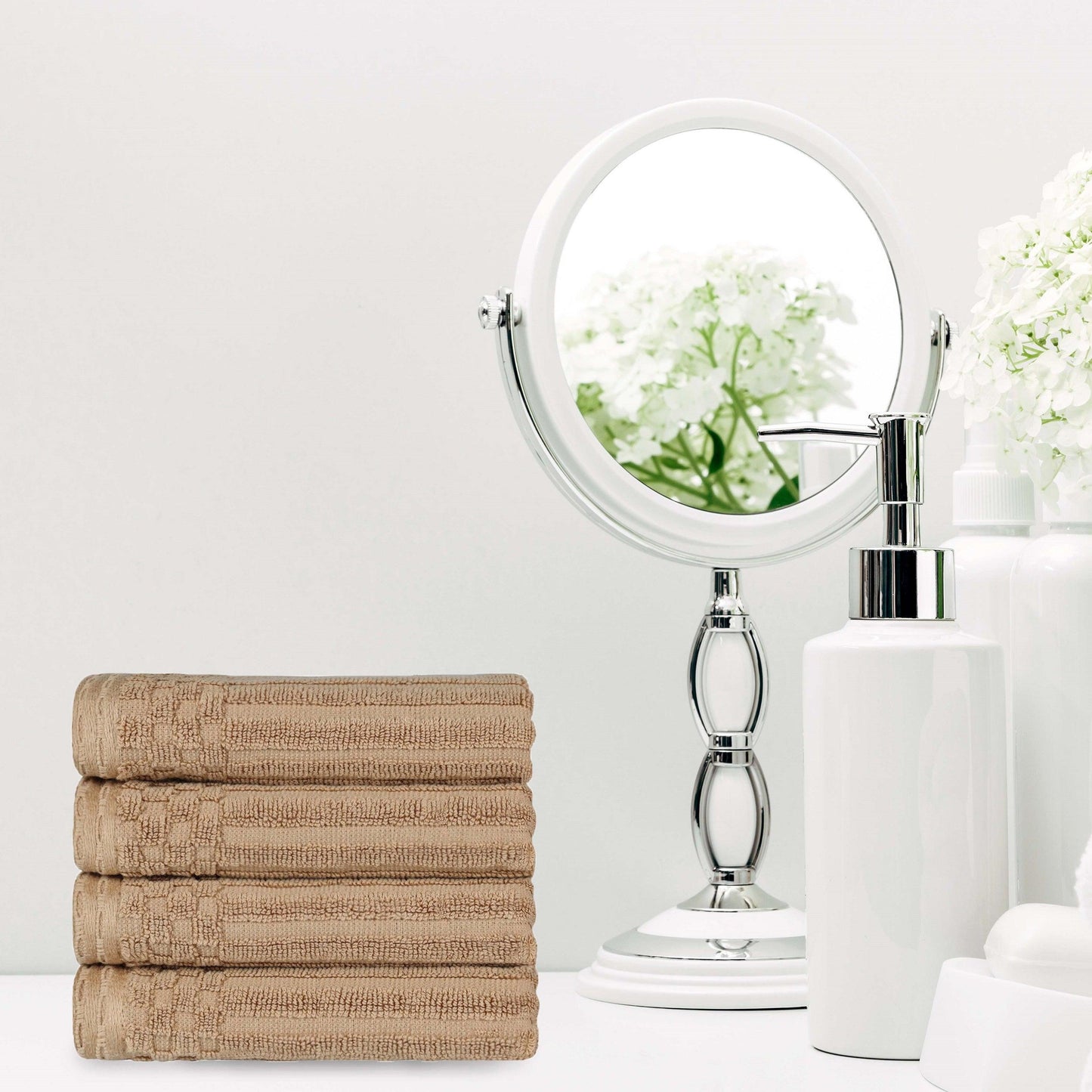 Ribbed Textured Cotton Ultra-Absorbent 4 Piece Hand Towel Set - Coffee