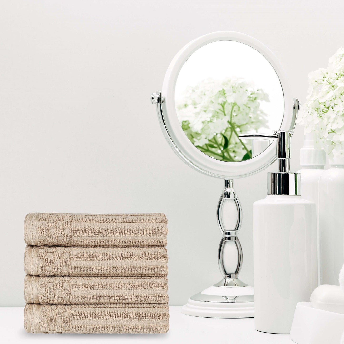 Ribbed Textured Cotton Ultra-Absorbent 4 Piece Hand Towel Set - Ivory