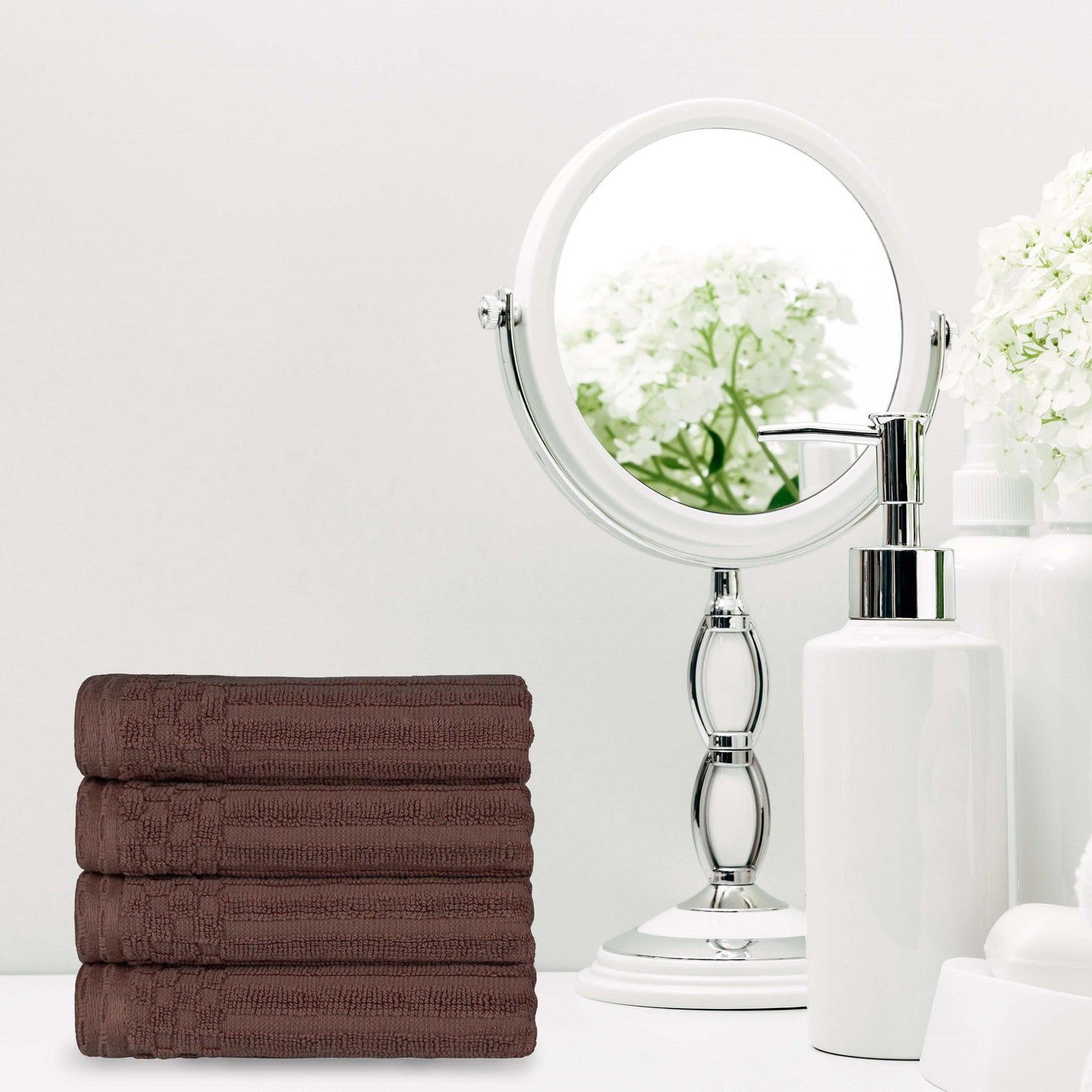 Ribbed Textured Cotton Ultra-Absorbent 4 Piece Hand Towel Set - Java