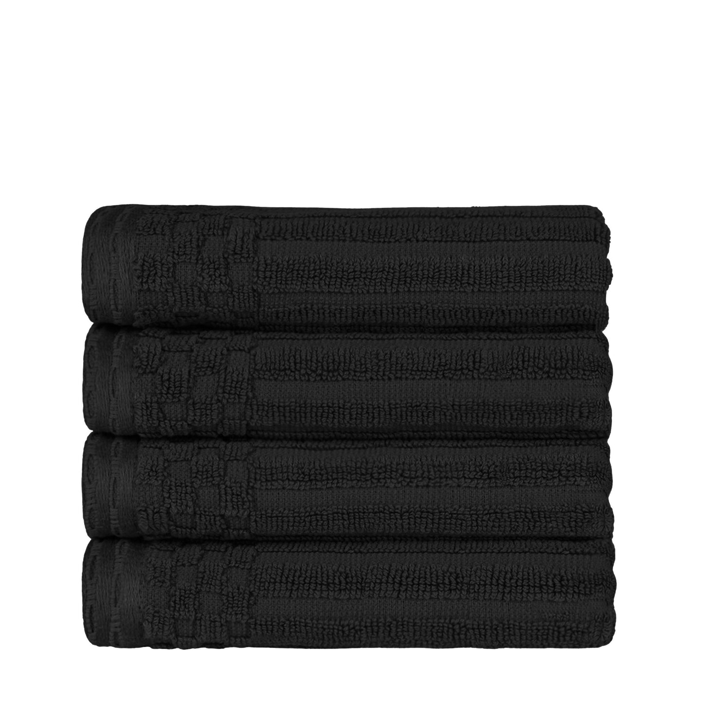 Ribbed Textured Cotton Ultra-Absorbent 4 Piece Hand Towel Set - Black