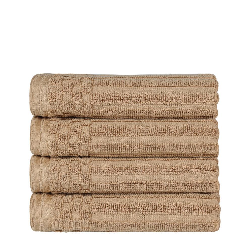 Ribbed Textured Cotton Ultra-Absorbent 4 Piece Hand Towel Set - Coffee