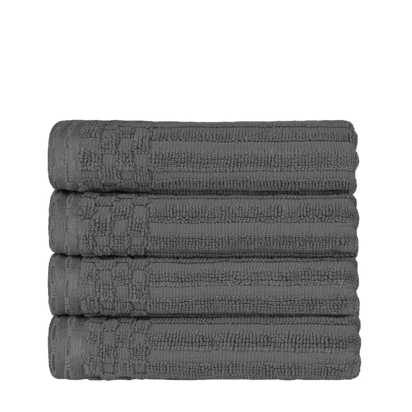 Ribbed Textured Cotton Ultra-Absorbent 4 Piece Hand Towel Set - Charcoal