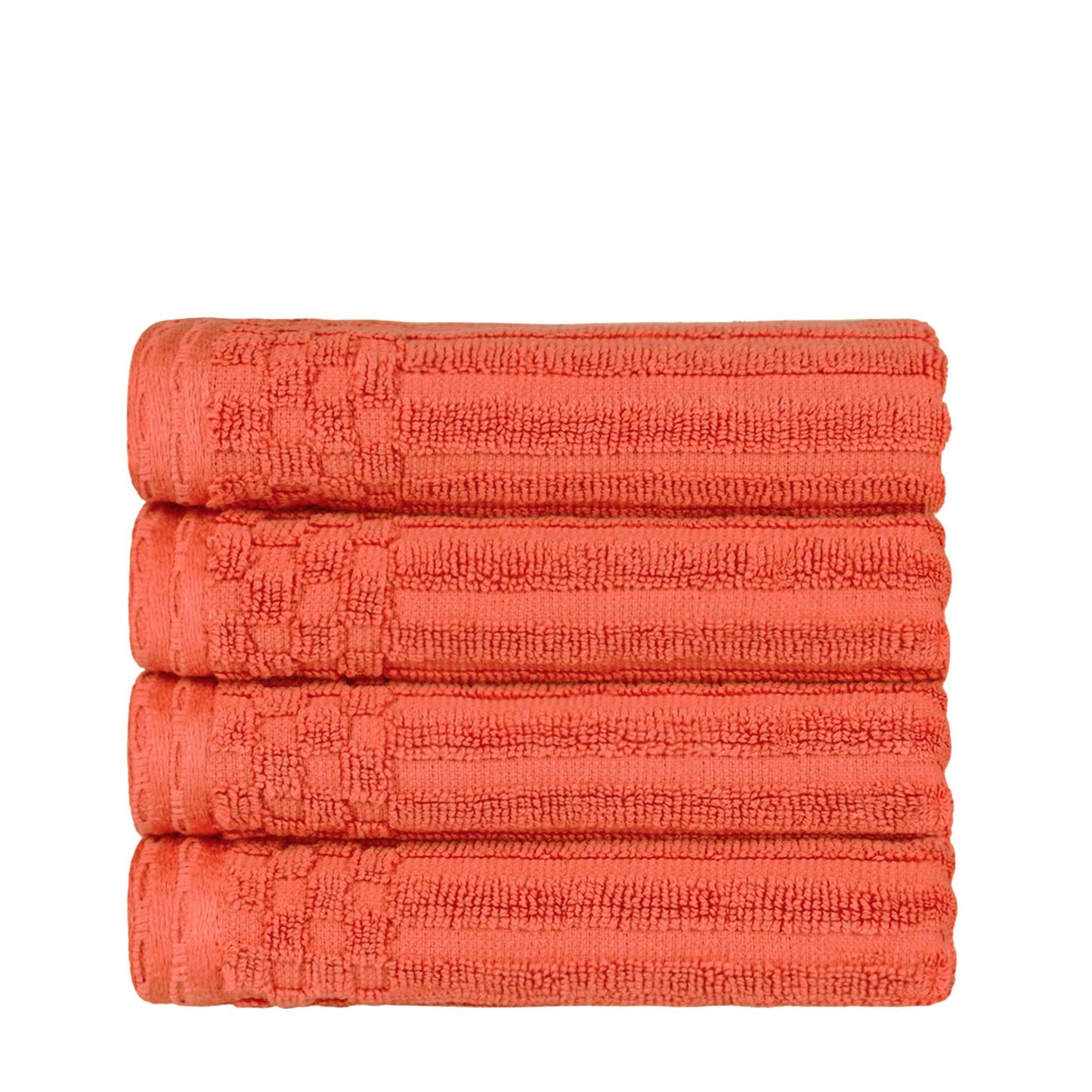 Ribbed Textured Cotton Ultra-Absorbent 4 Piece Hand Towel Set - Coral