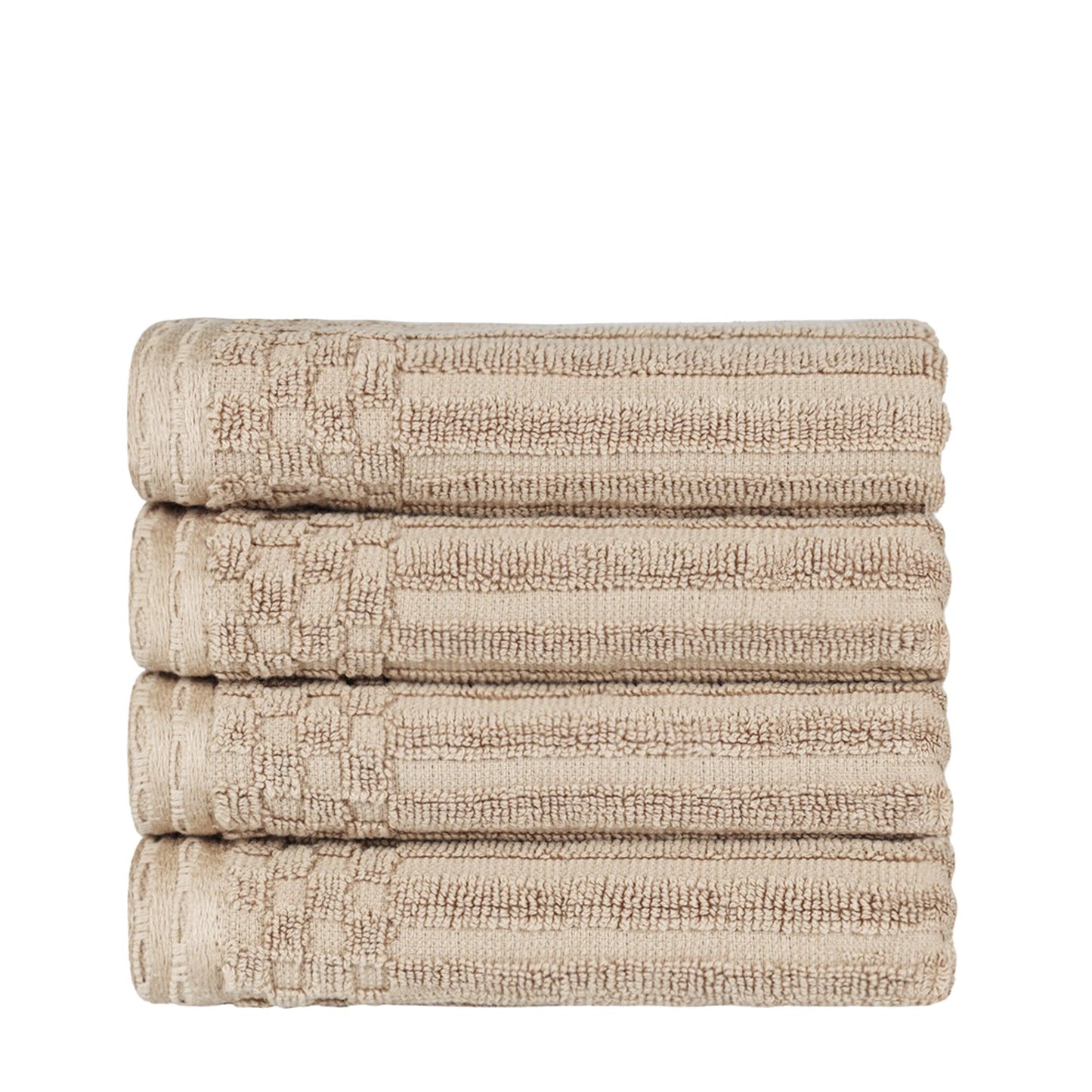 Ribbed Textured Cotton Ultra-Absorbent 4 Piece Hand Towel Set - Ivory