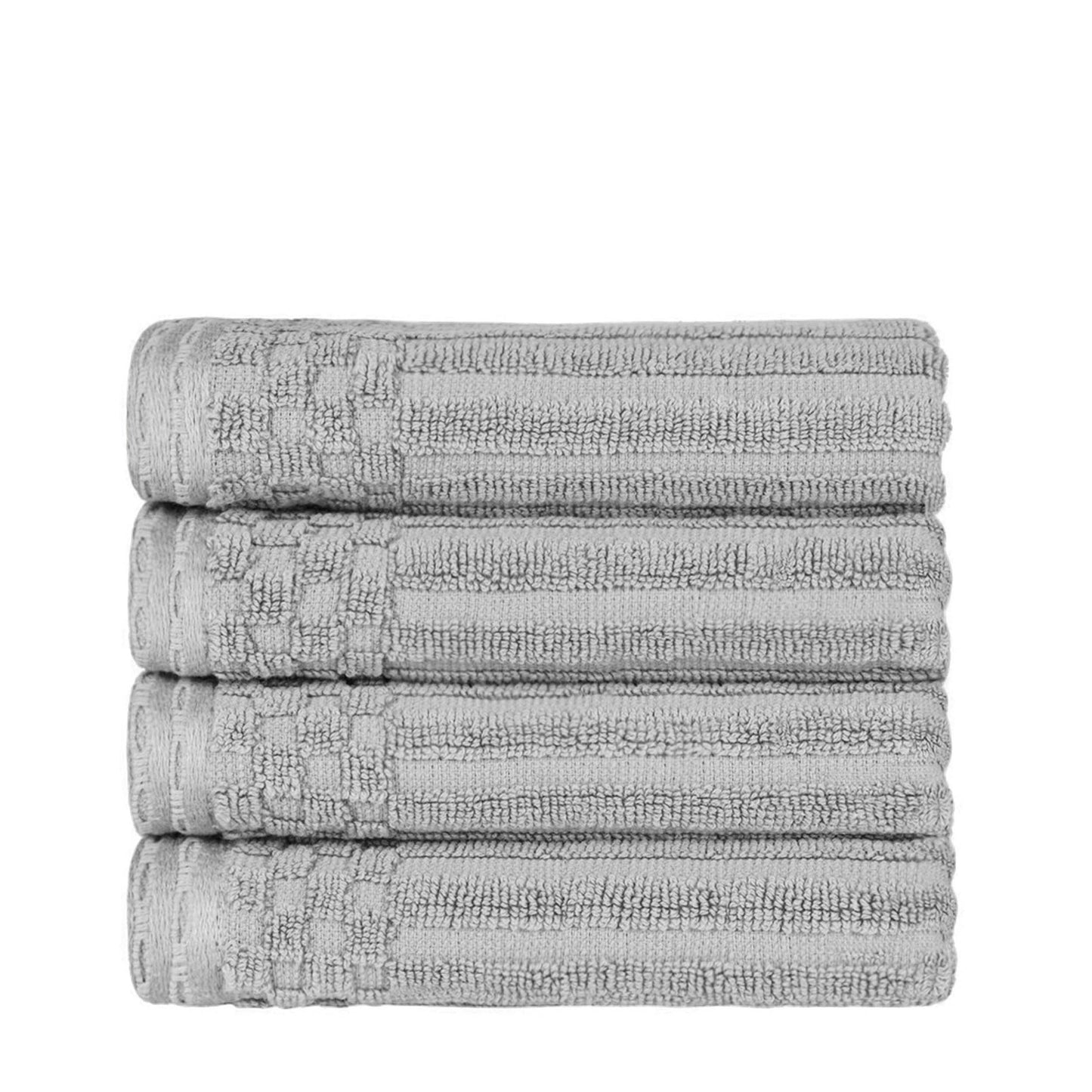 Ribbed Textured Cotton Ultra-Absorbent 4 Piece Hand Towel Set - Silver
