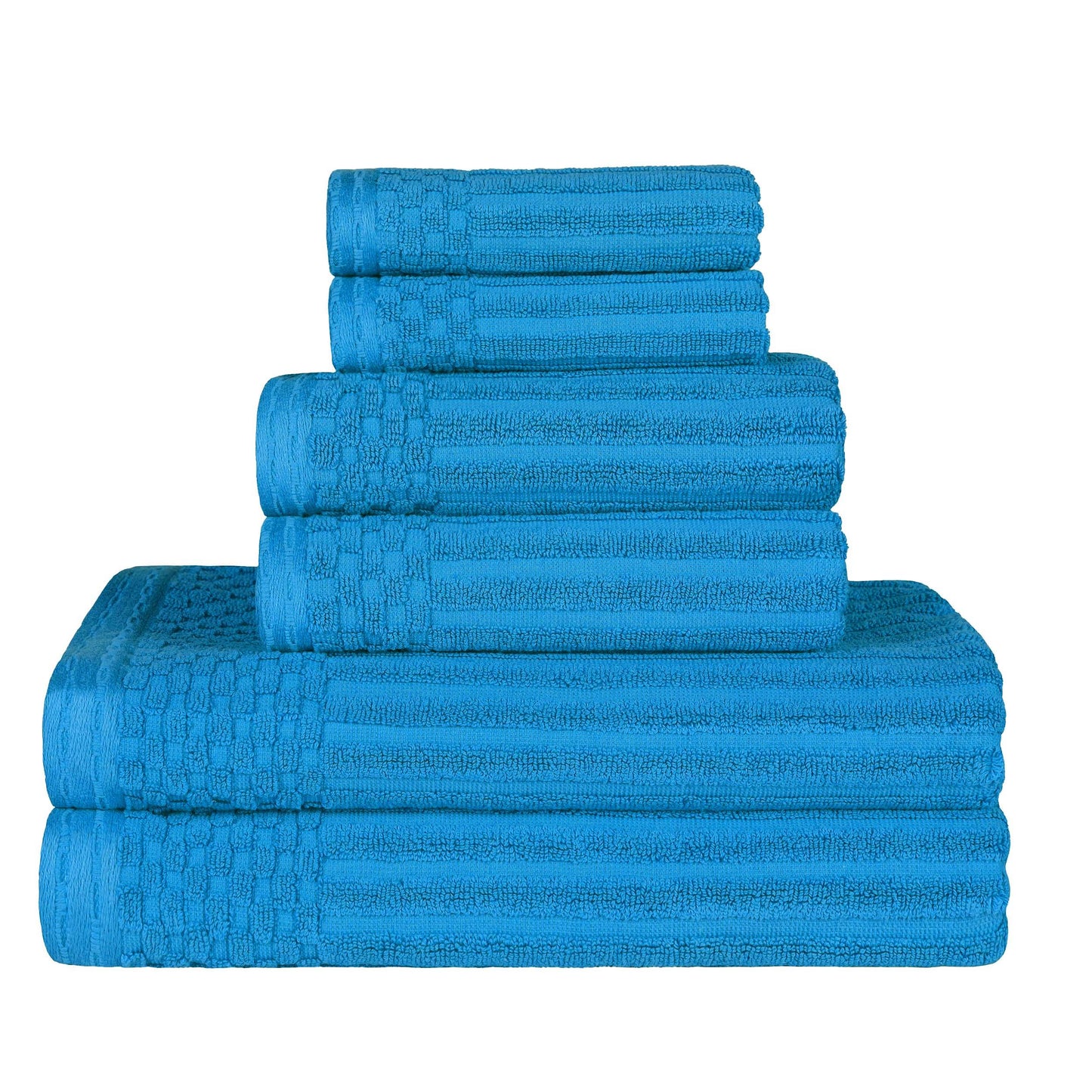 Ribbed Textured Cotton Medium Weight 6 Piece Towel Set - Azure