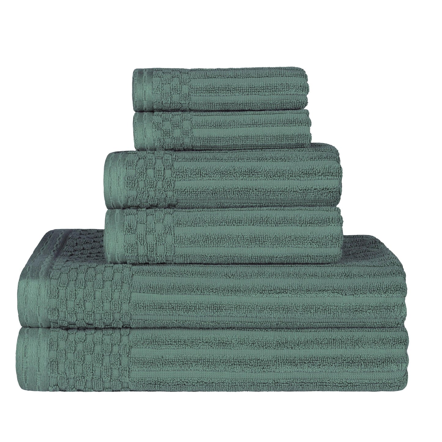 Ribbed Textured Cotton Medium Weight 6 Piece Towel Set - Basil