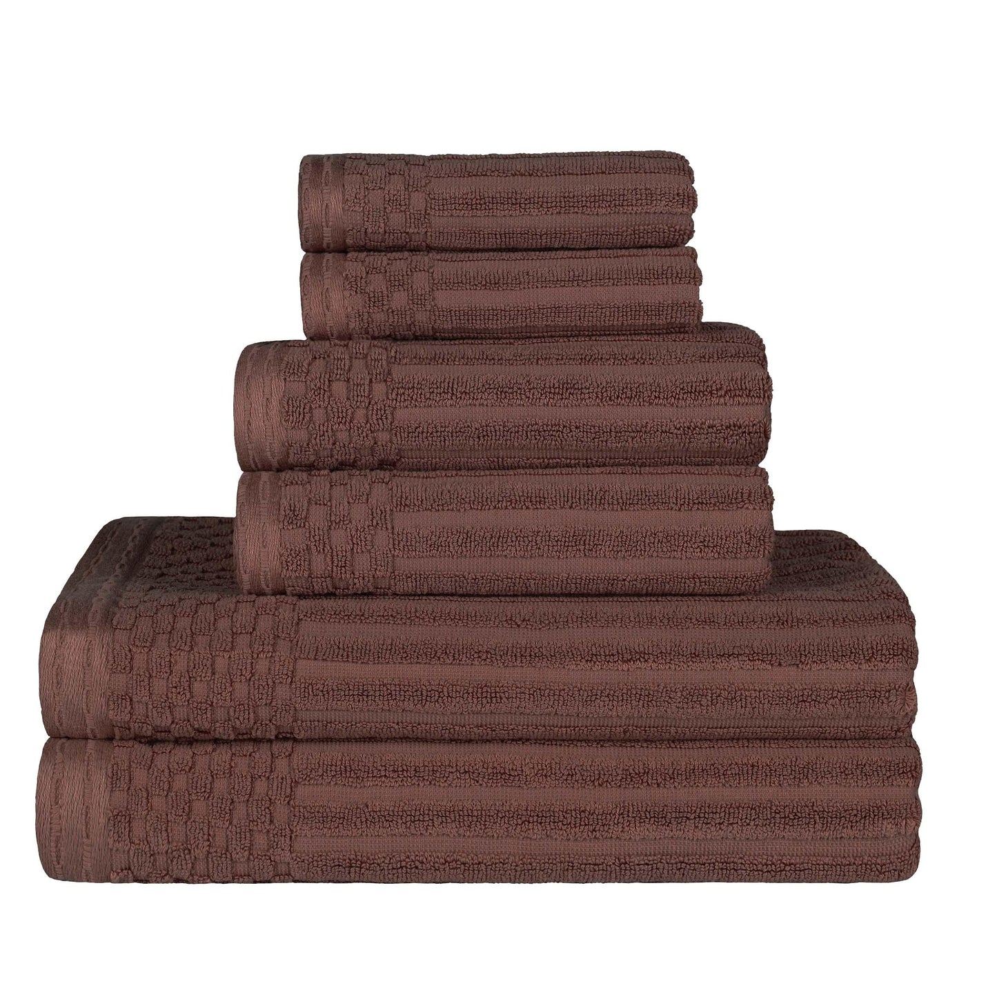 Ribbed Textured Cotton Medium Weight 6 Piece Towel Set - Java