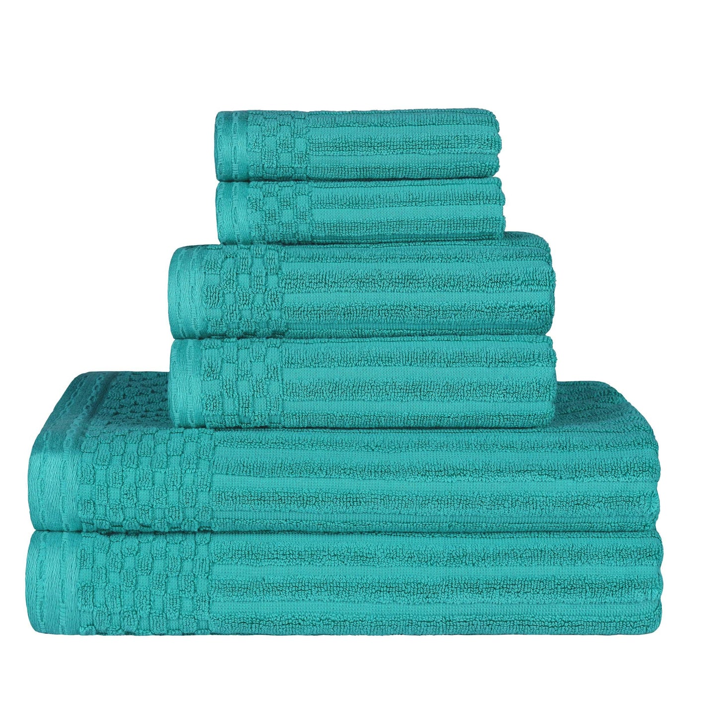 Ribbed Textured Cotton Medium Weight 6 Piece Towel Set - Turquoise