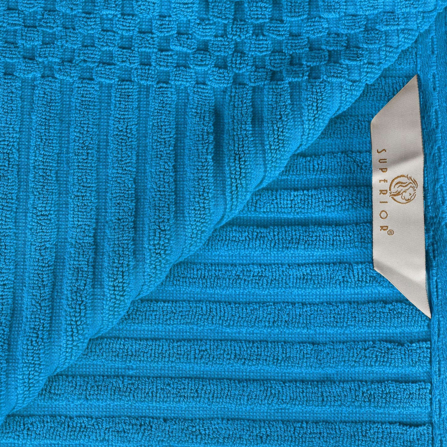Ribbed Textured Cotton Medium Weight 6 Piece Towel Set - Azure