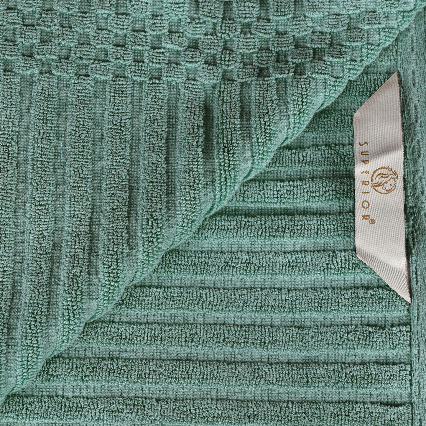 Ribbed Textured Cotton Medium Weight 6 Piece Towel Set - Basil