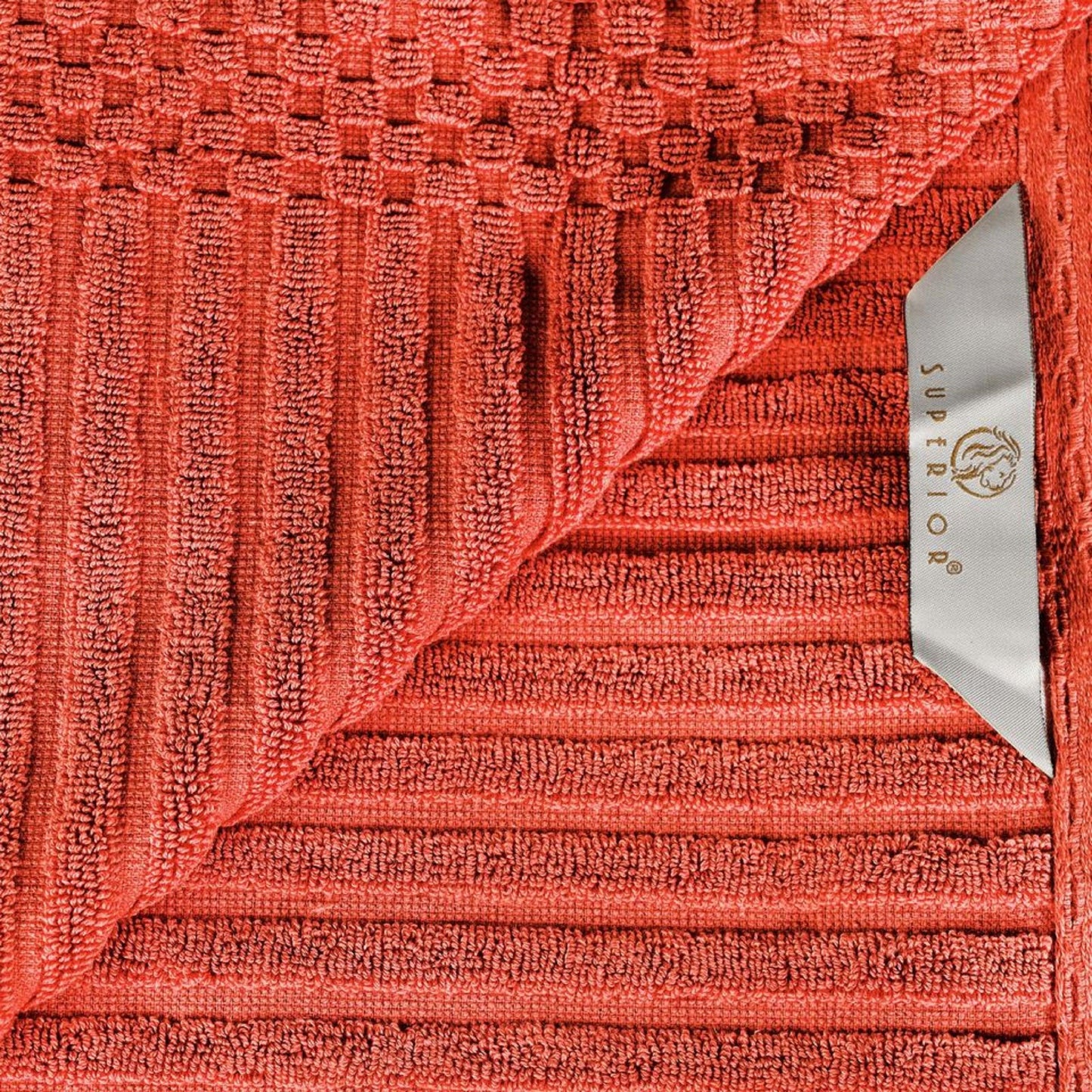 Ribbed Textured Cotton Medium Weight 6 Piece Towel Set - Coral