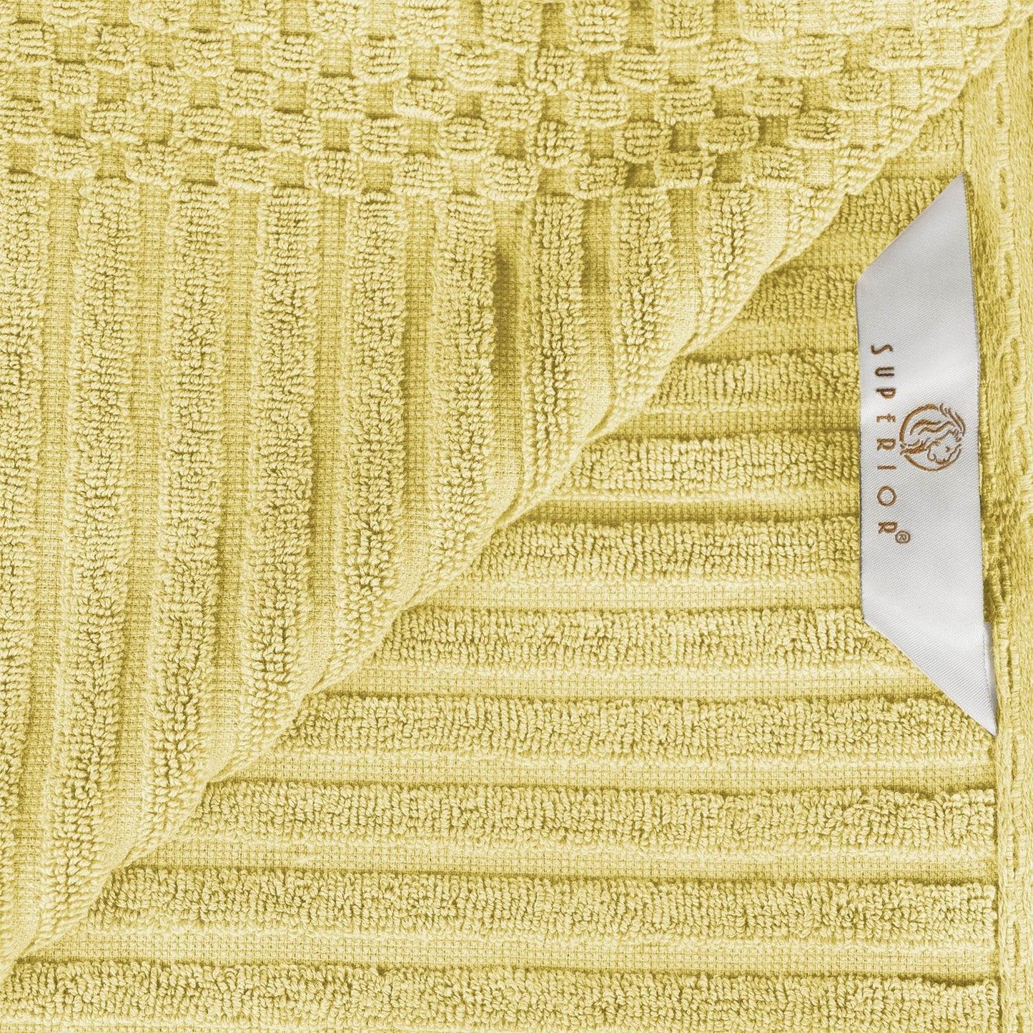 Ribbed Textured Cotton Medium Weight 6 Piece Towel Set - Golden Mist