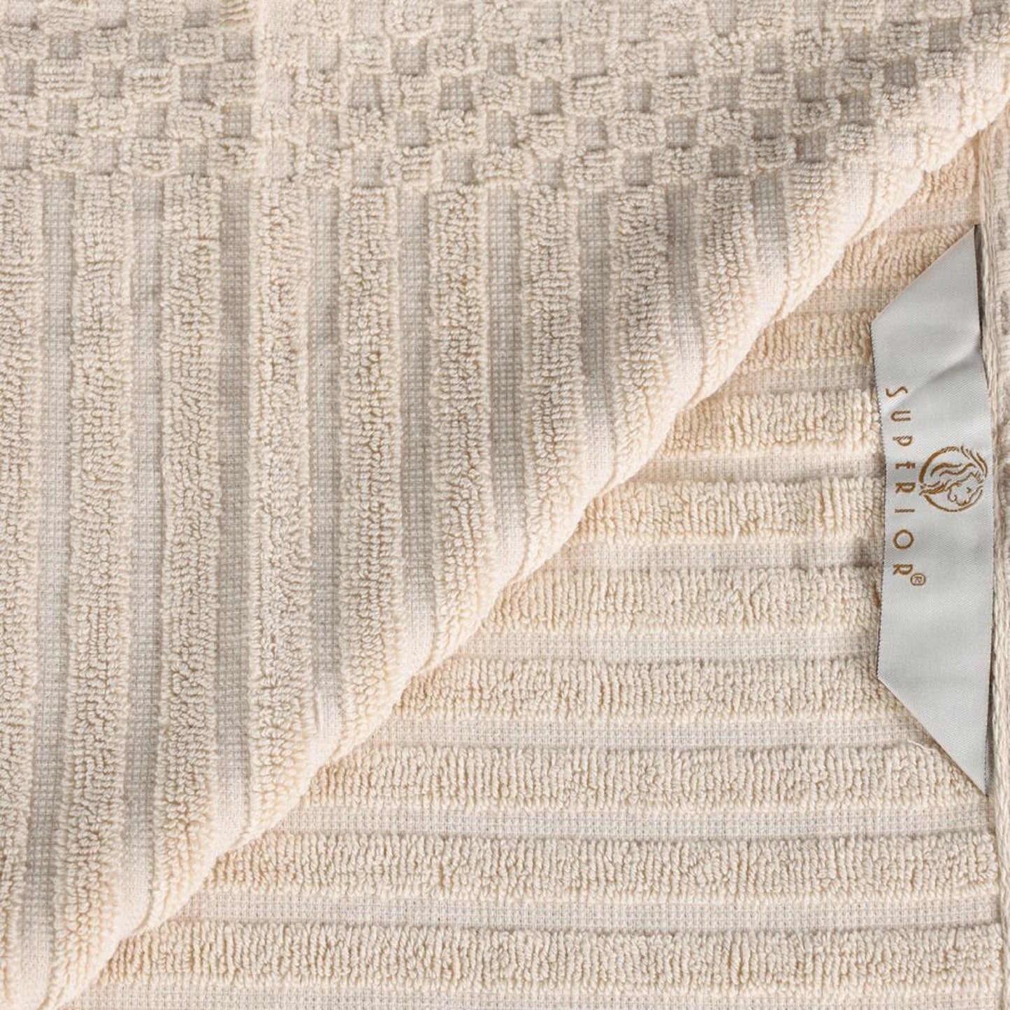 Ribbed Textured Cotton Medium Weight 6 Piece Towel Set - Ivory