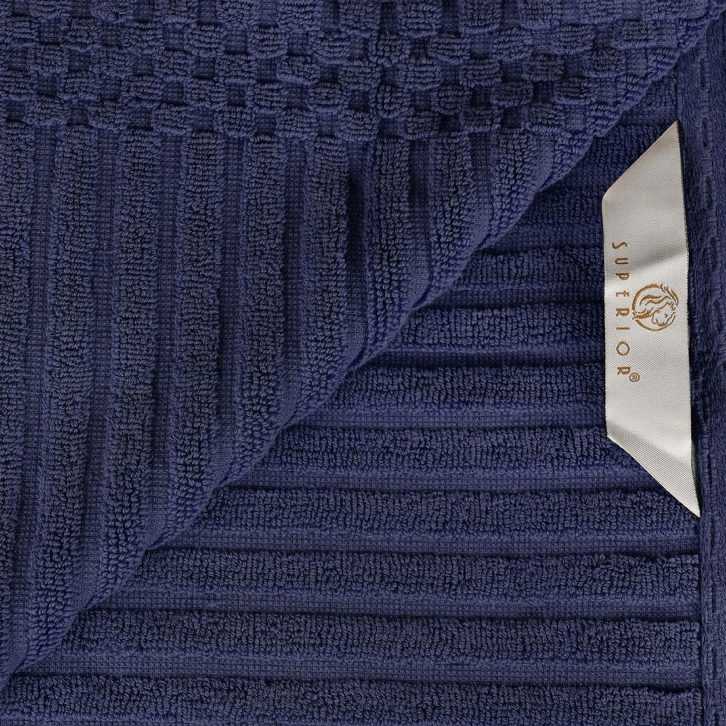Ribbed Textured Cotton Medium Weight 12 Piece Towel Set - Navy Blue