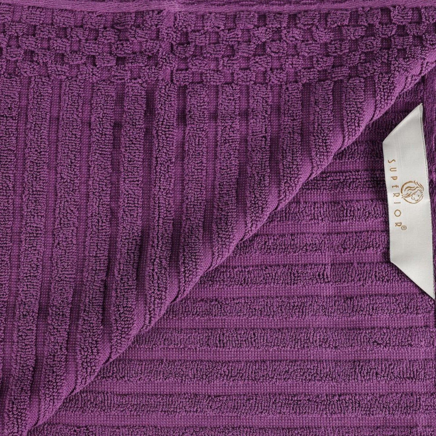 Ribbed Textured Cotton Medium Weight 6 Piece Towel Set - Plum