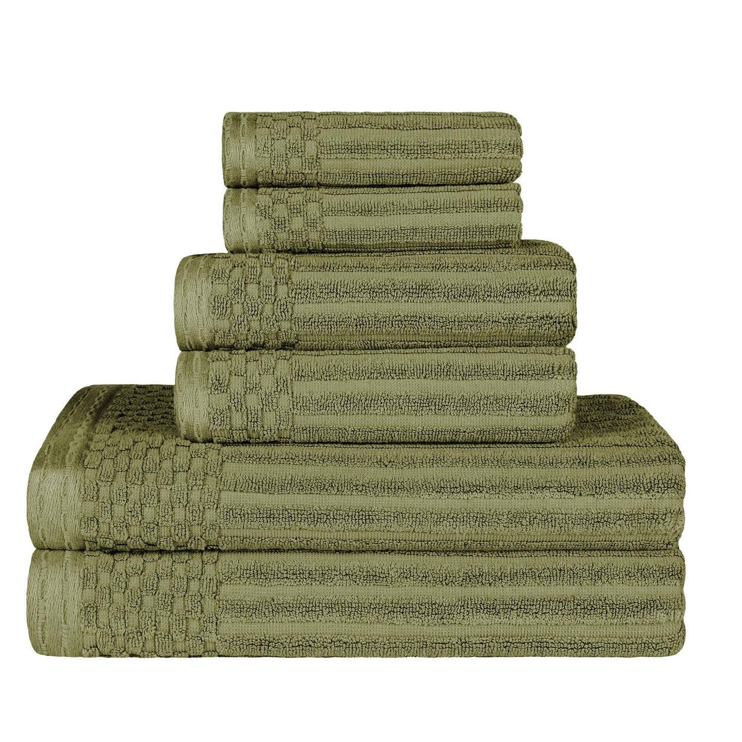 Ribbed Textured Cotton Medium Weight 6 Piece Towel Set - Sage