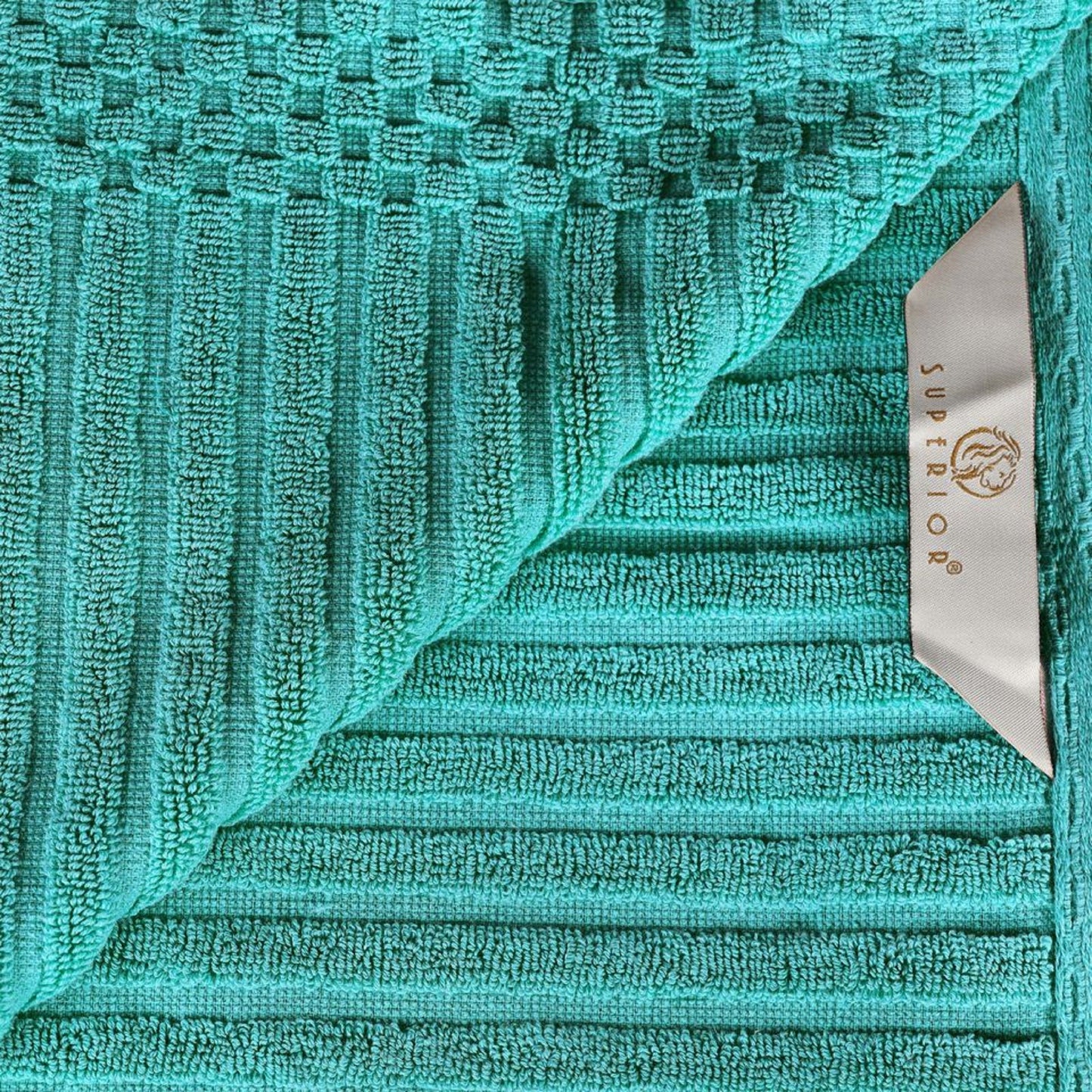 Ribbed Textured Cotton Medium Weight 6 Piece Towel Set - Turquoise