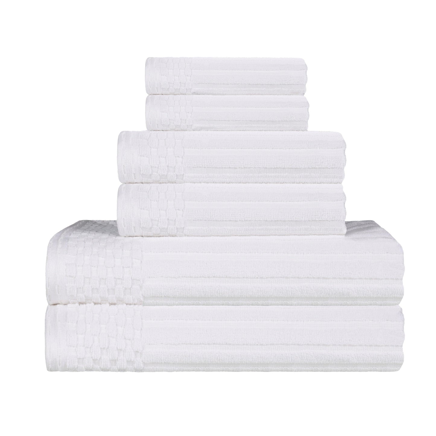 Ribbed Textured Cotton Medium Weight 6 Piece Towel Set - White