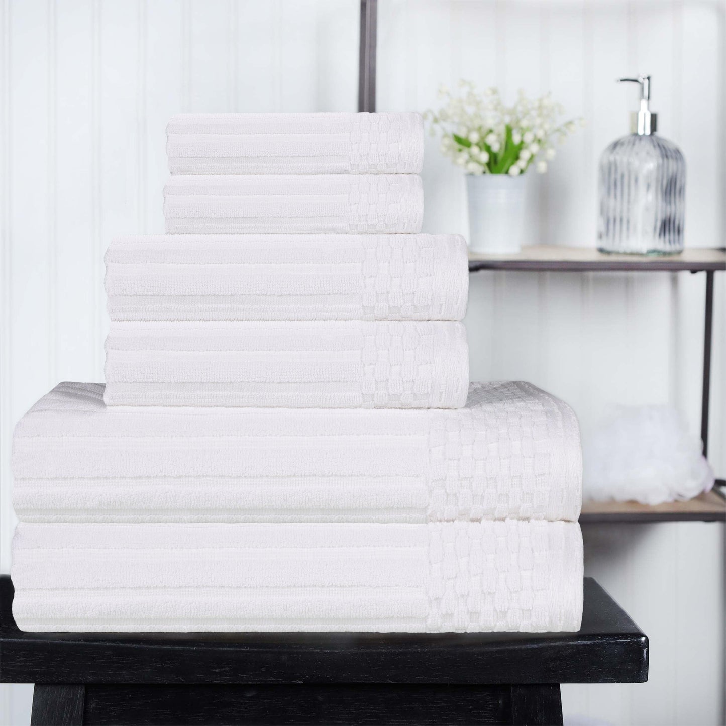 Ribbed Textured Cotton Medium Weight 6 Piece Towel Set - Turquoise