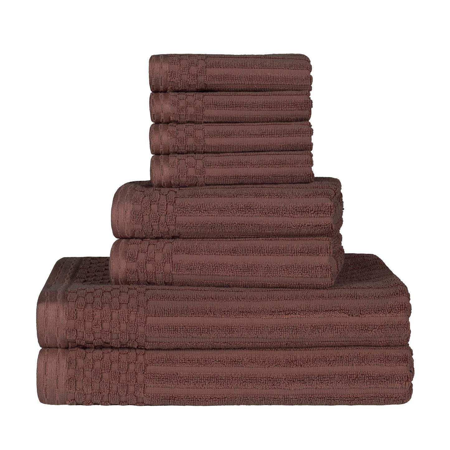 Ribbed Textured Cotton Medium Weight 8 Piece Towel Set - Java