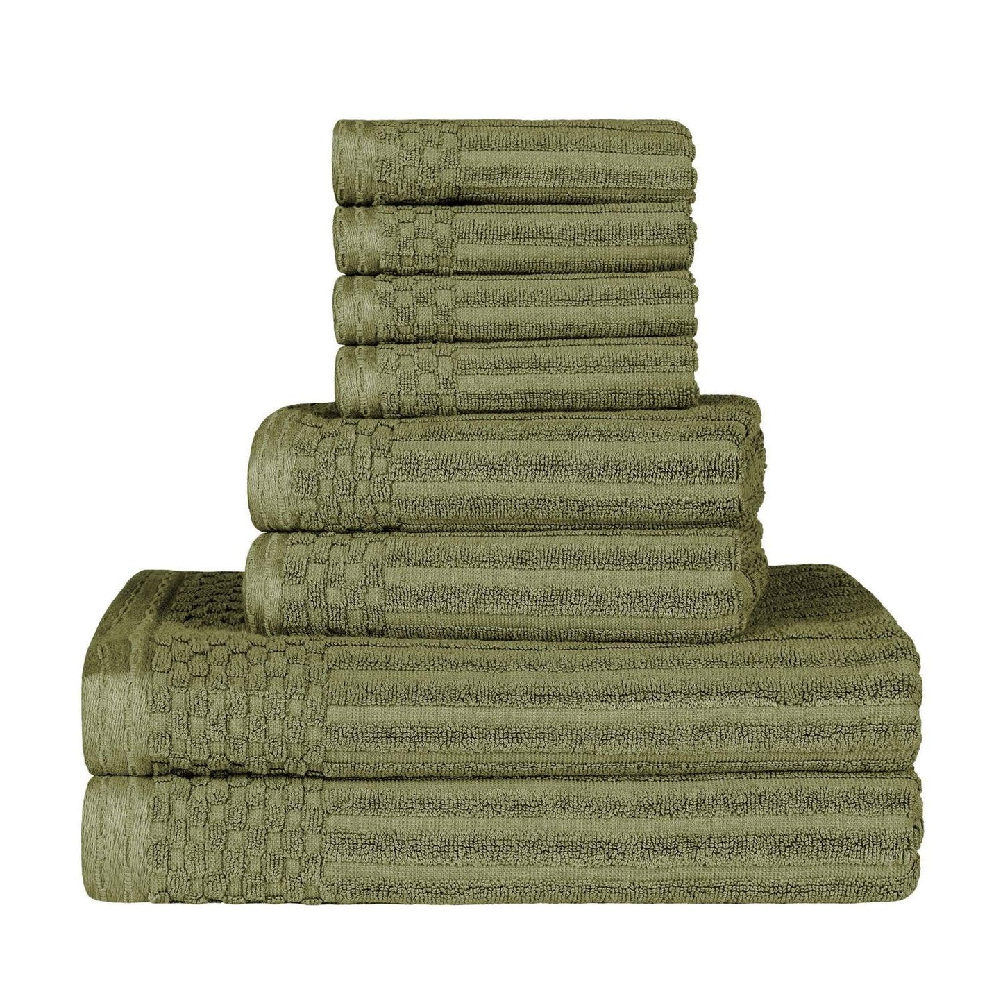 Ribbed Textured Cotton Medium Weight 8 Piece Towel Set - Sage