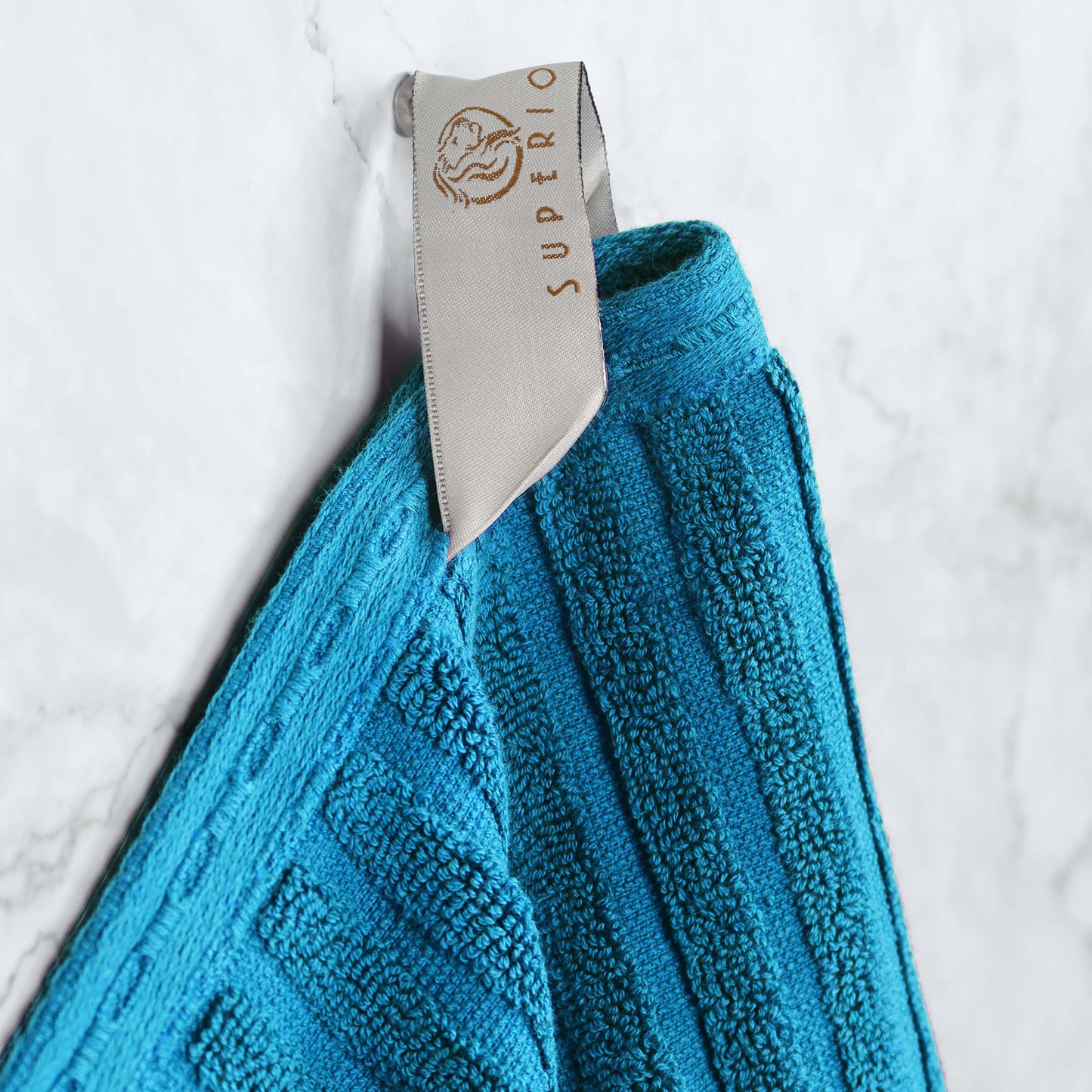 Ribbed Textured Cotton Medium Weight 6 Piece Towel Set - Azure