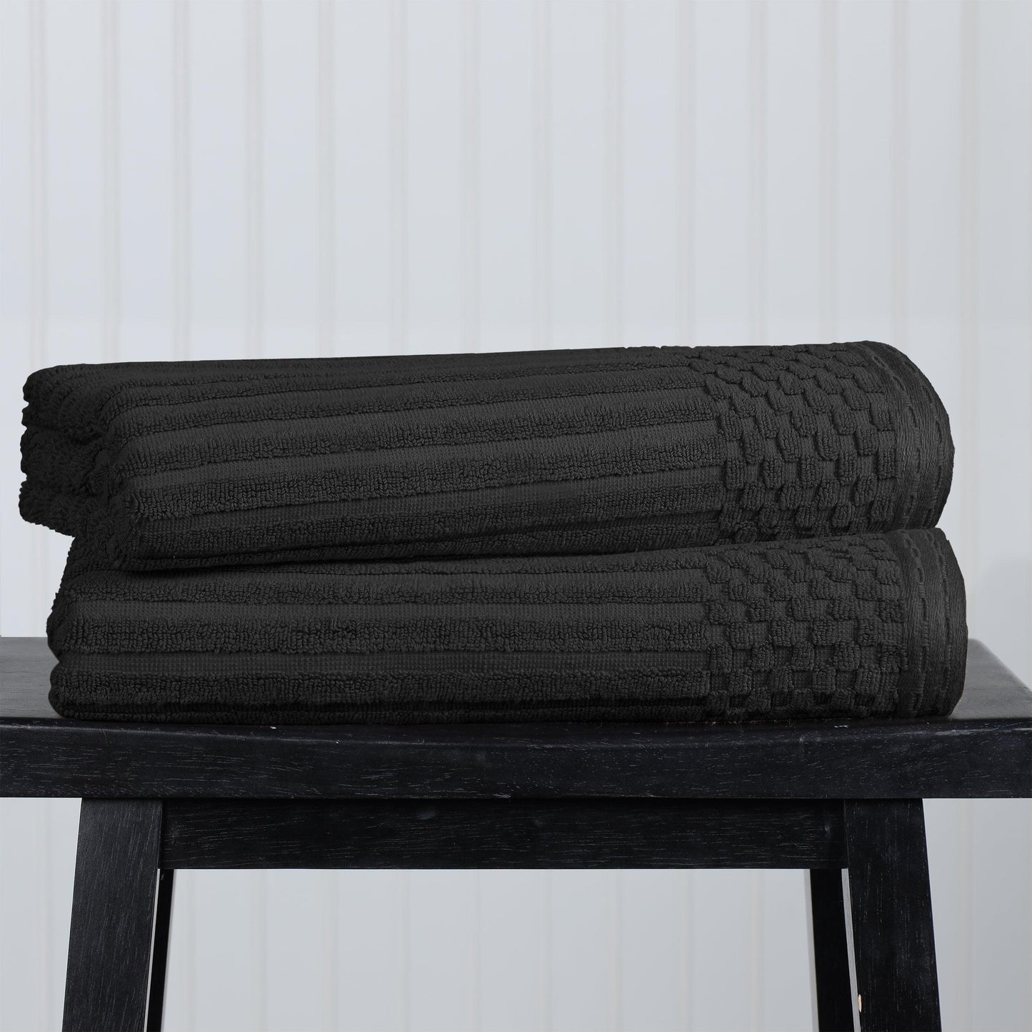 Superior Soho Ribbed Textured Cotton Ultra-Absorbent Bath Sheet & Bath Towel Set -Black