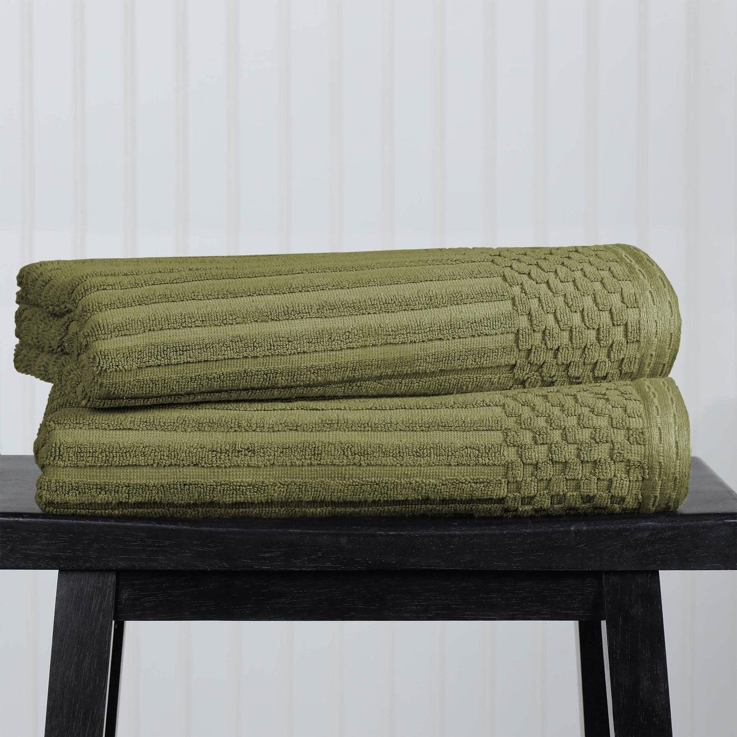 Superior Soho Ribbed Textured Cotton Ultra-Absorbent Bath Sheet & Bath Towel Set - Sage