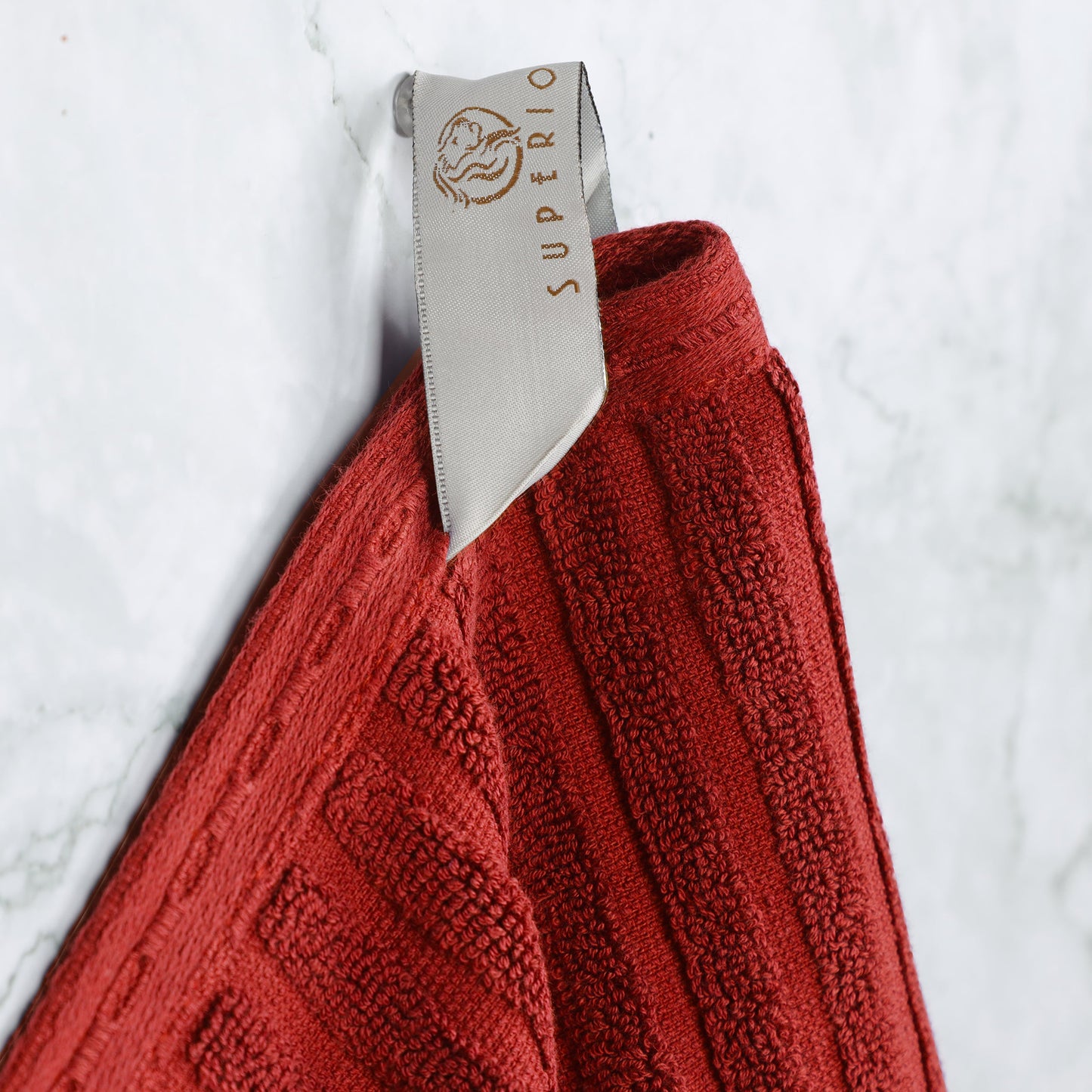 Ribbed Textured Cotton Medium Weight 6 Piece Towel Set - Burgundy