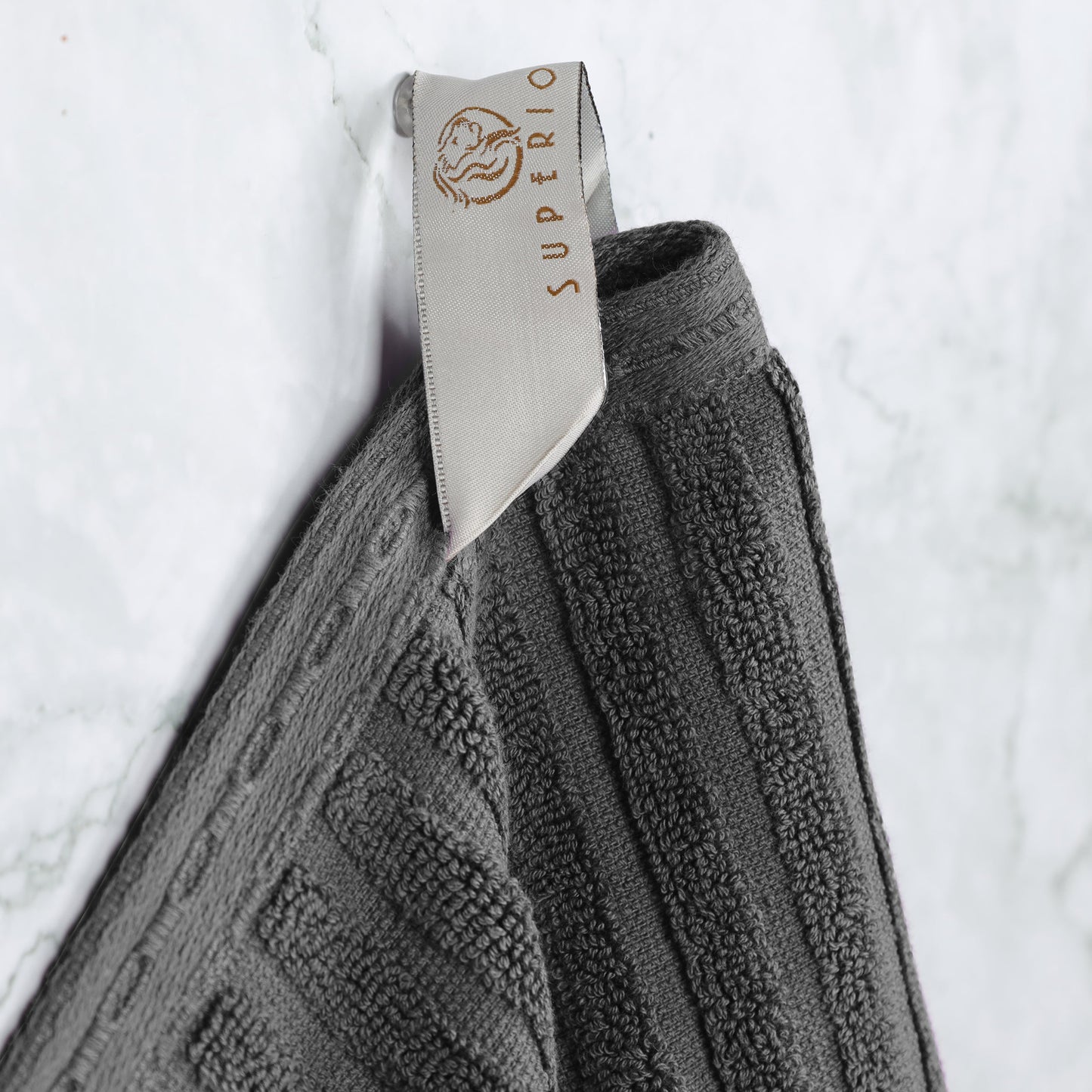 Ribbed Textured Cotton Medium Weight 6 Piece Towel Set - Charcoal