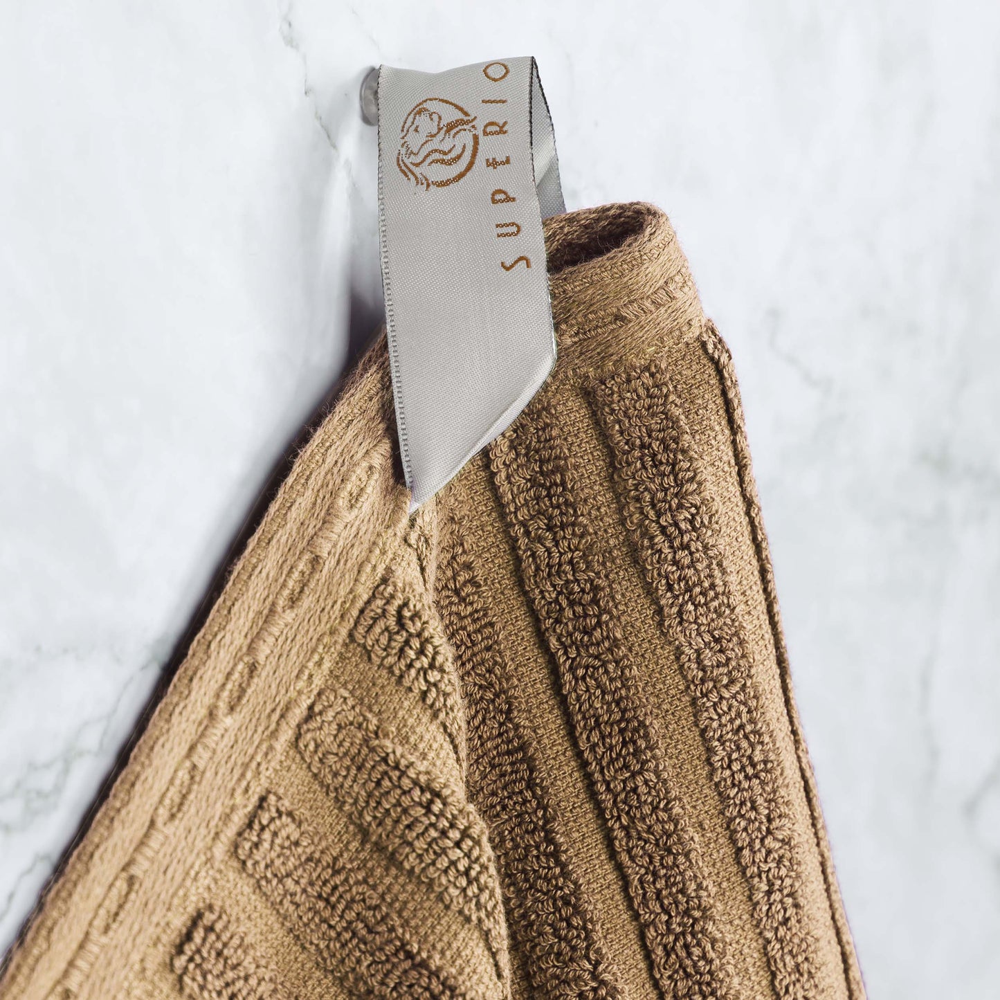 Ribbed Textured Cotton Medium Weight 6 Piece Towel Set - Coffee