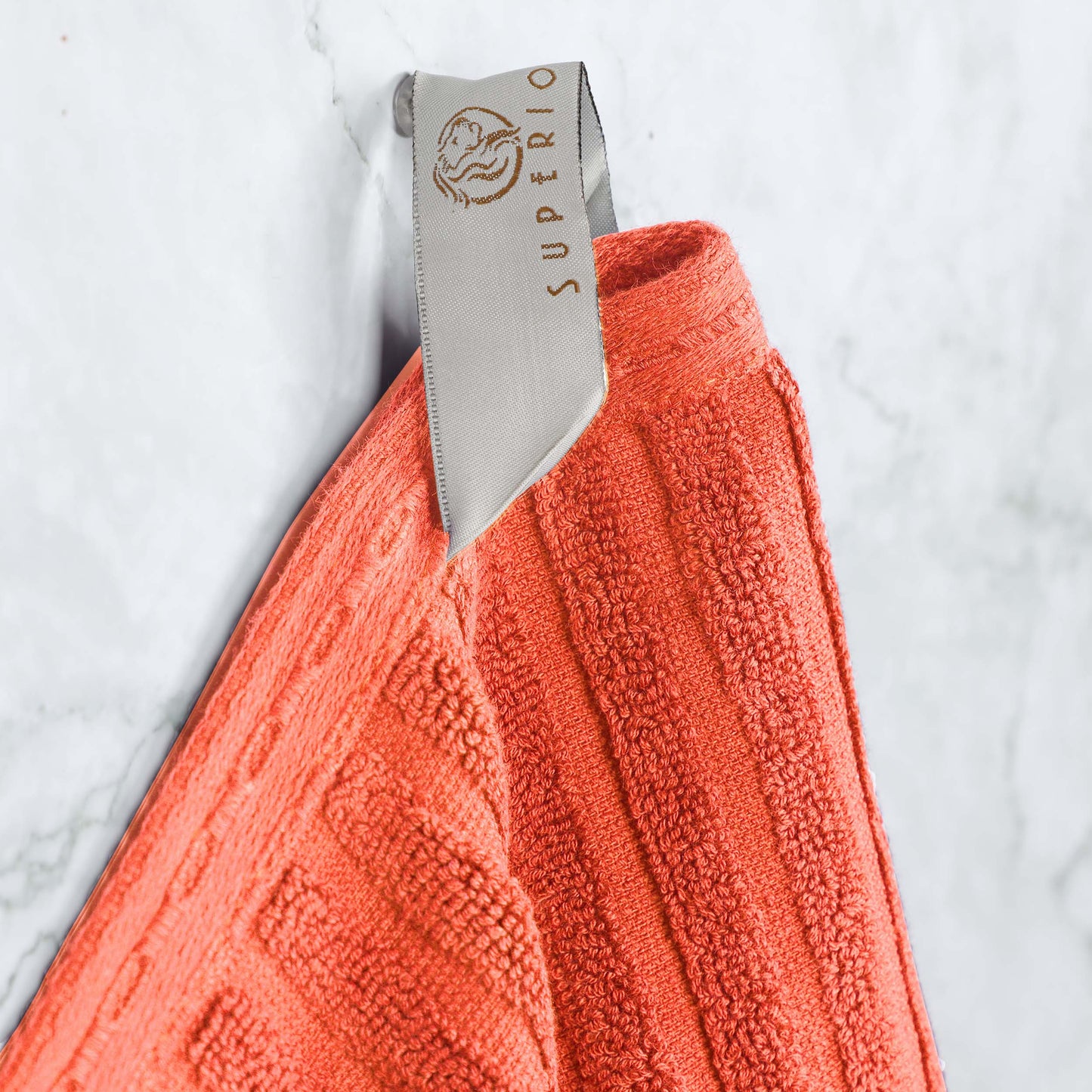 Ribbed Textured Cotton Medium Weight 6 Piece Towel Set - Coral