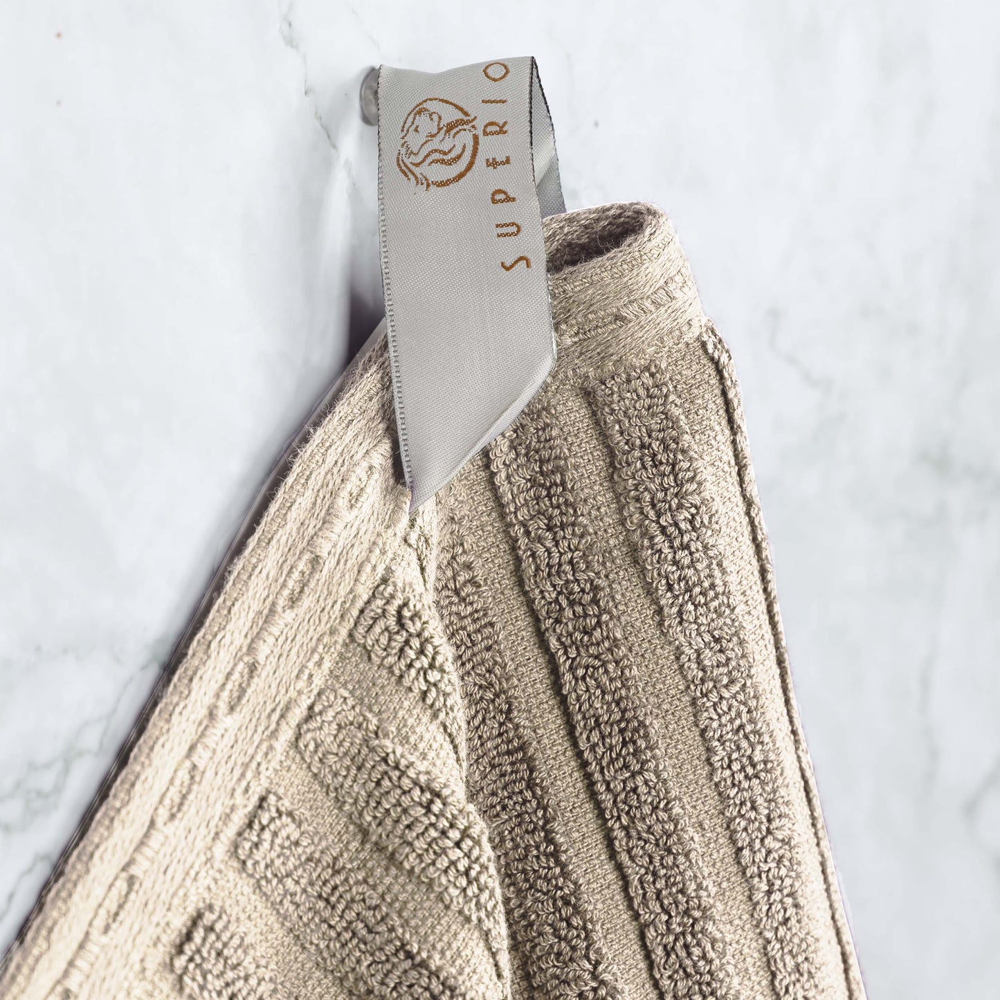 Ribbed Textured Cotton Medium Weight 6 Piece Towel Set - Ivory