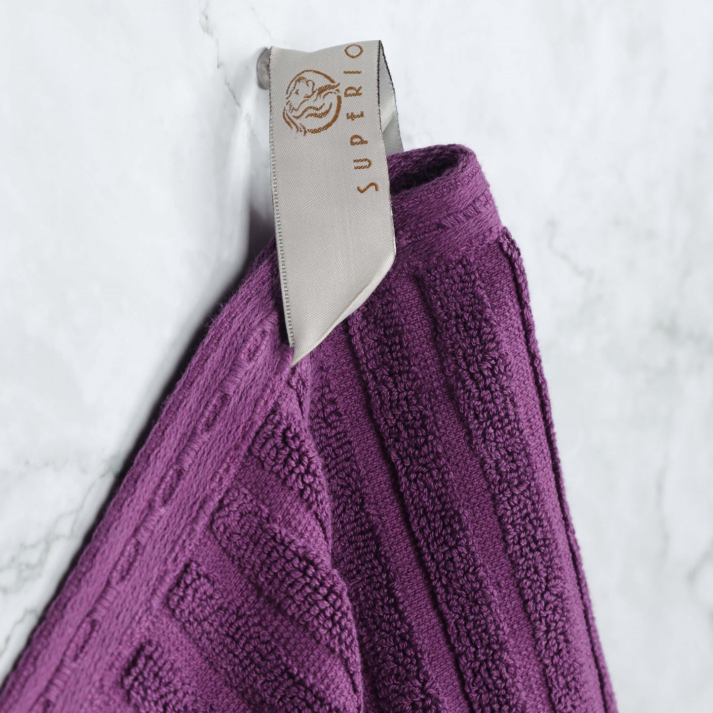 Ribbed Textured Cotton Medium Weight 6 Piece Towel Set - Plum