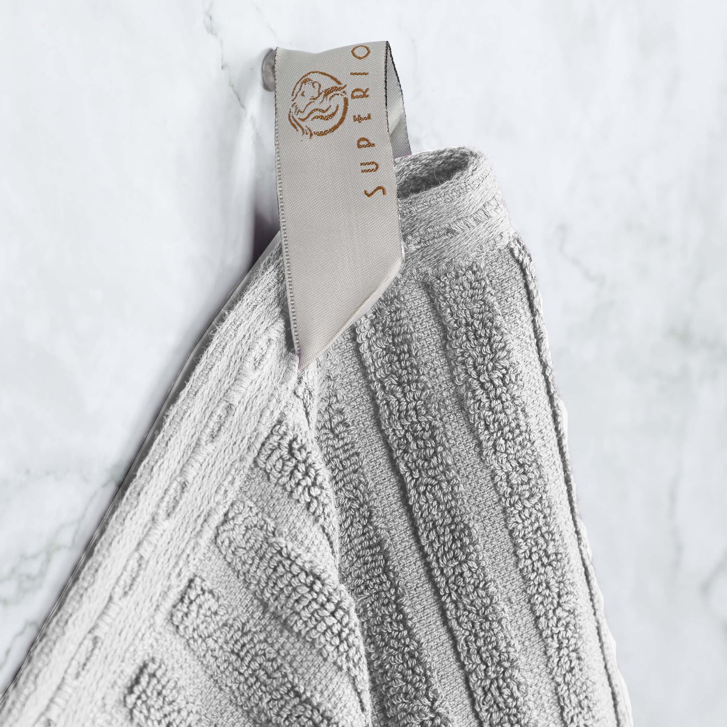 Ribbed Textured Cotton Medium Weight 6 Piece Towel Set - Silver