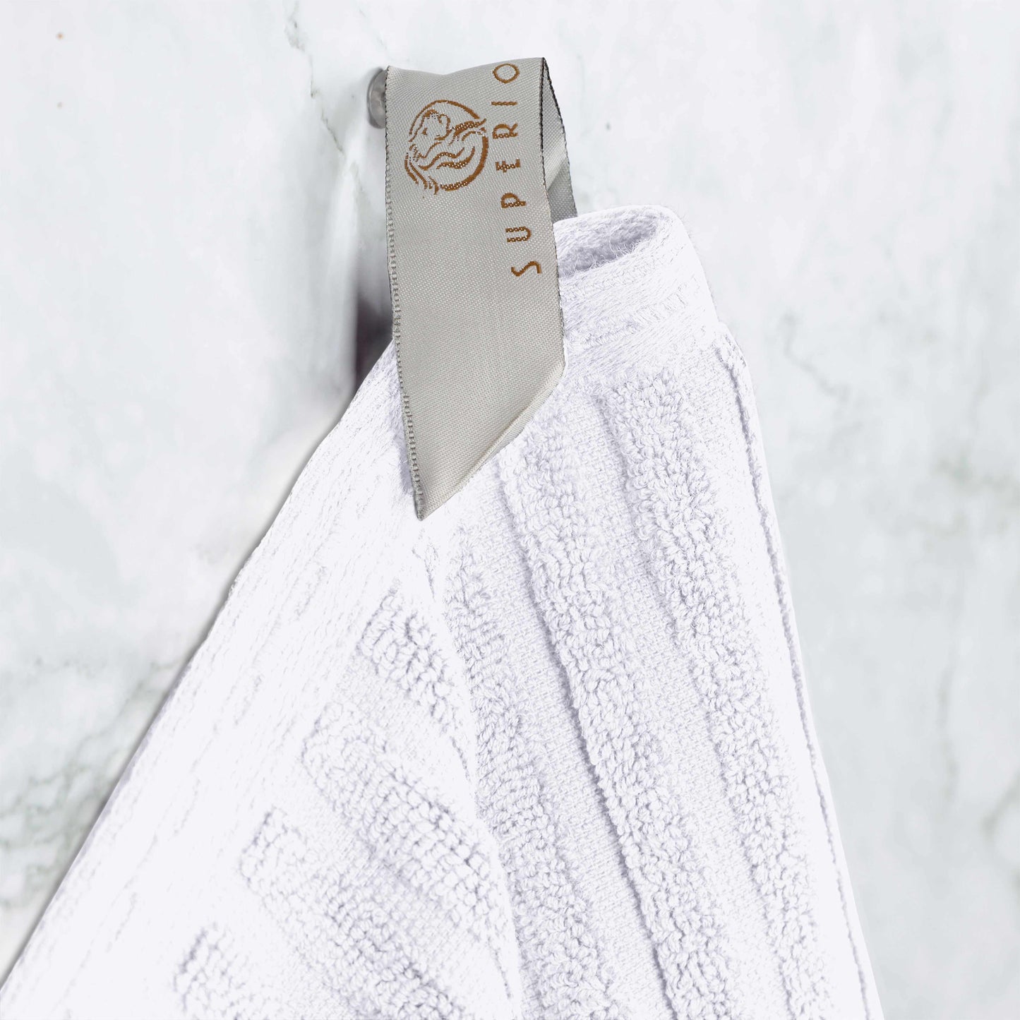 Ribbed Textured Cotton Medium Weight 12 Piece Towel Set - White