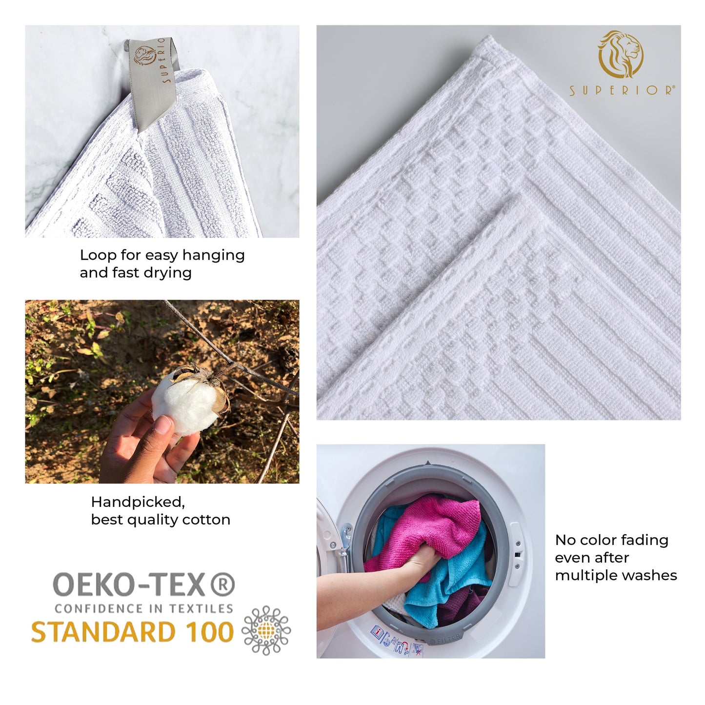 Superior Soho Ribbed Textured Cotton Ultra-Absorbent Bath Sheet & Bath Towel Set - White