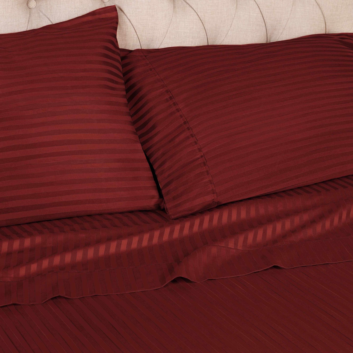 400 Thread Count Soft Stripe Egyptian Cotton Pillowcase Set - Burgundy