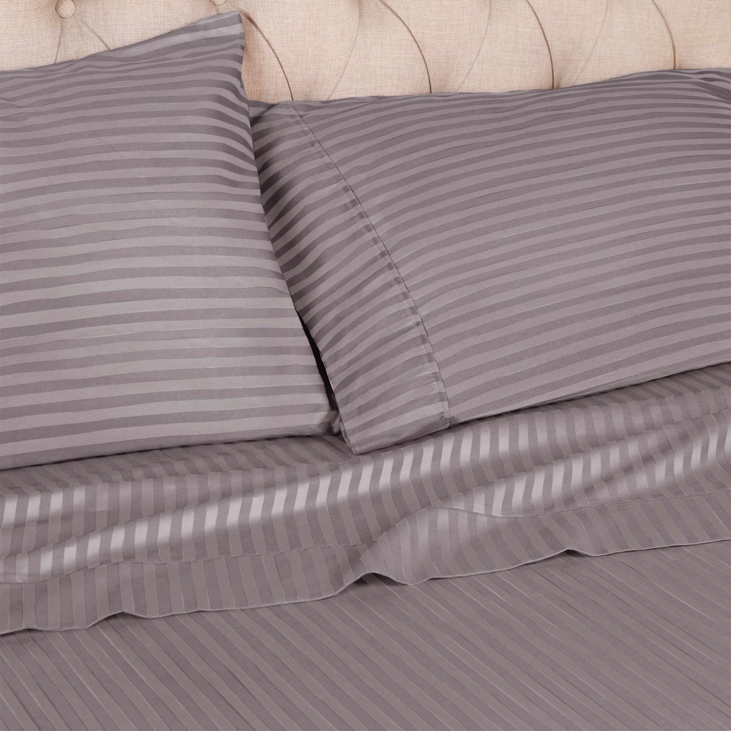 400 Thread Count Soft Stripe Egyptian Cotton Pillowcase Set - Grey