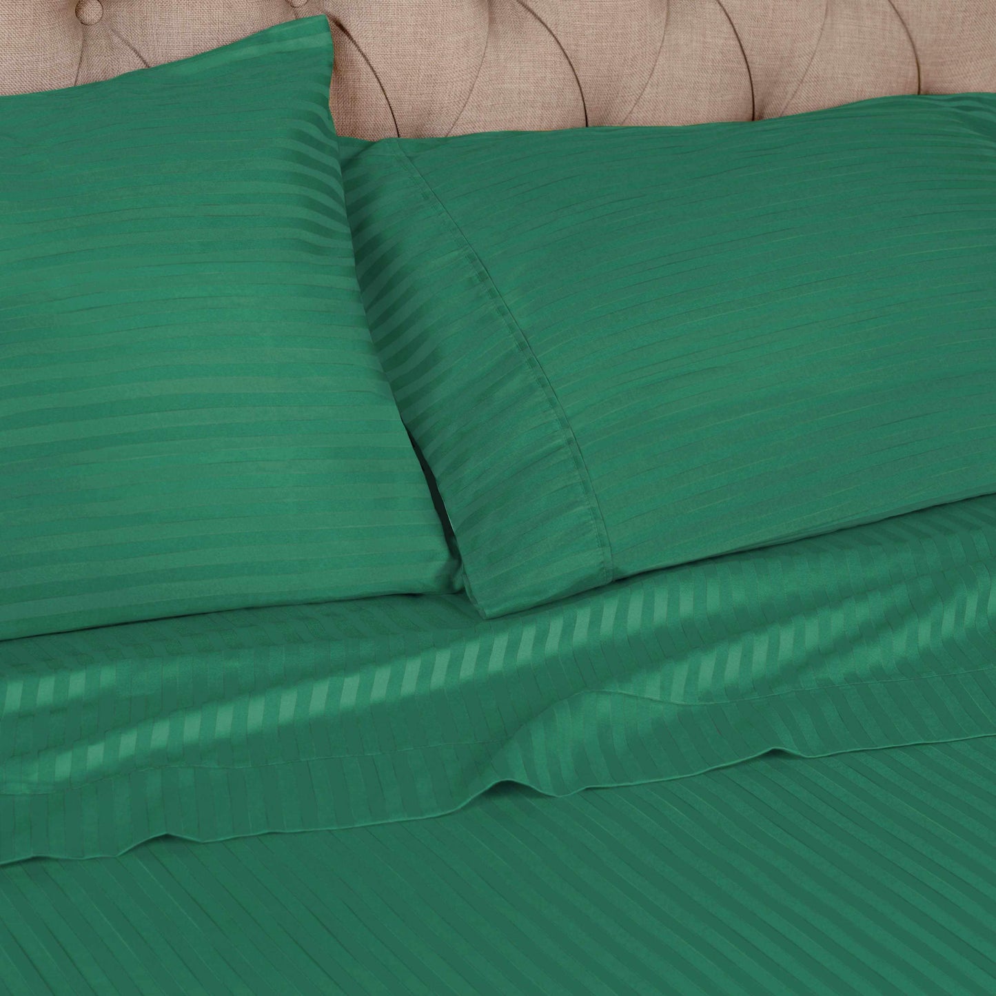 400 Thread Count Soft Stripe Egyptian Cotton Pillowcase Set - Hunter Green