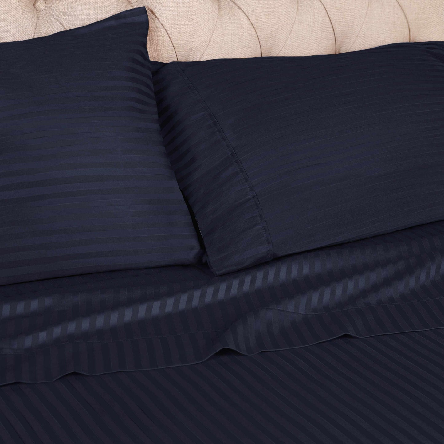 400 Thread Count Soft Stripe Egyptian Cotton Pillowcase Set - Navy Blue