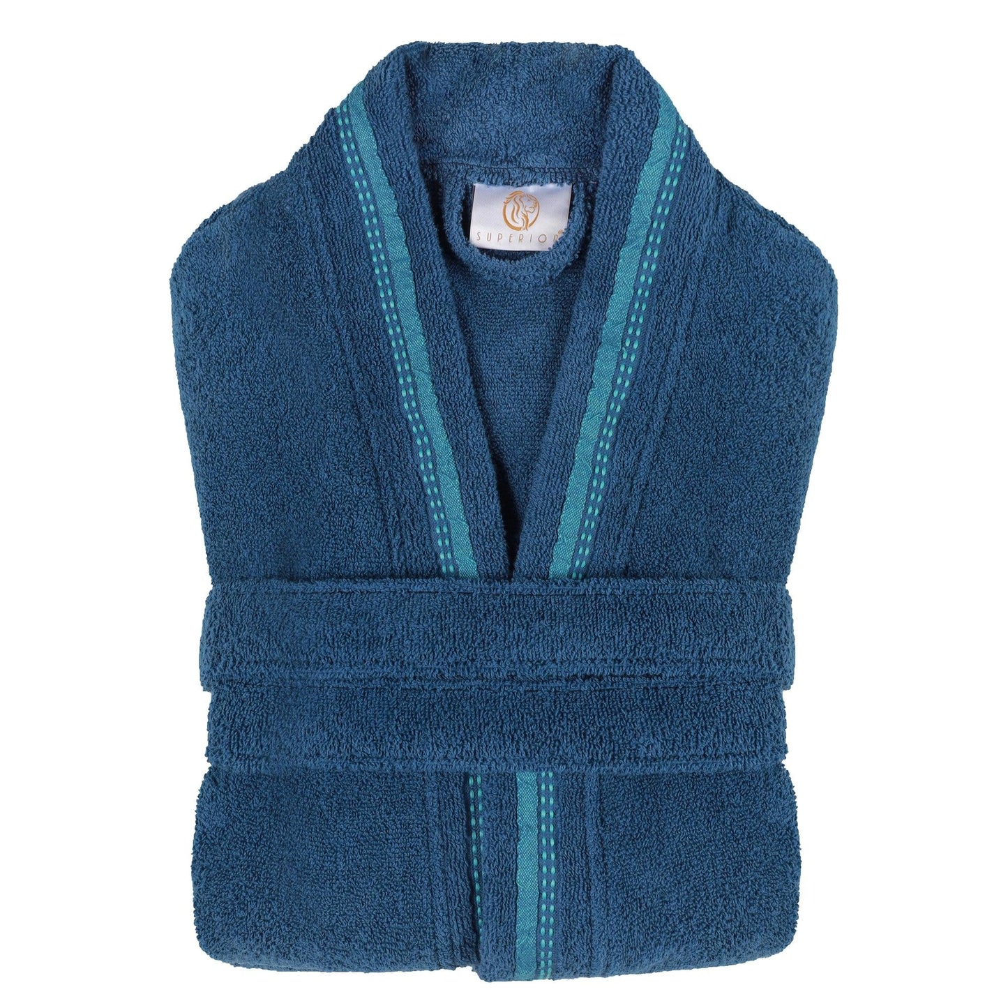 Turkish Cotton Terry Kimono Embroidered Super-Soft Unisex Bathrobe - Blue-Aqua