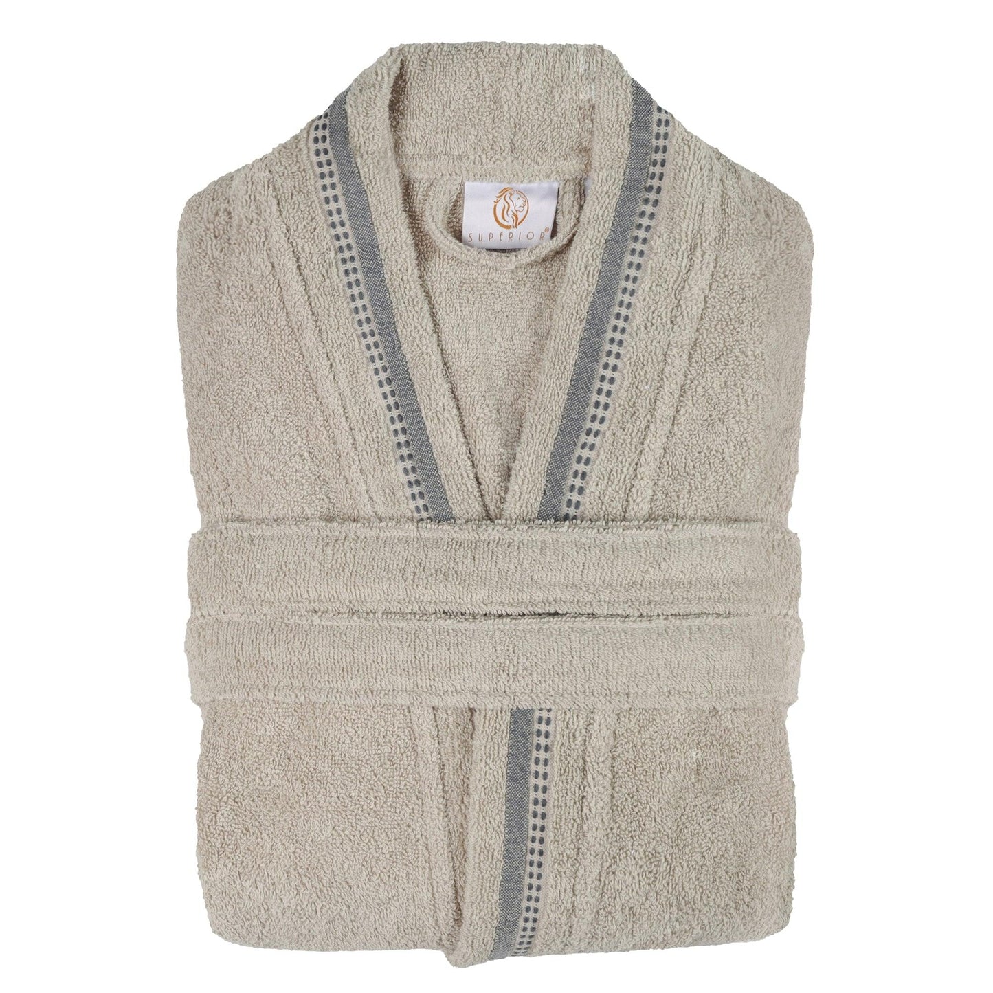Turkish Cotton Terry Kimono Embroidered Super-Soft Unisex Bathrobe - Stone-Grey