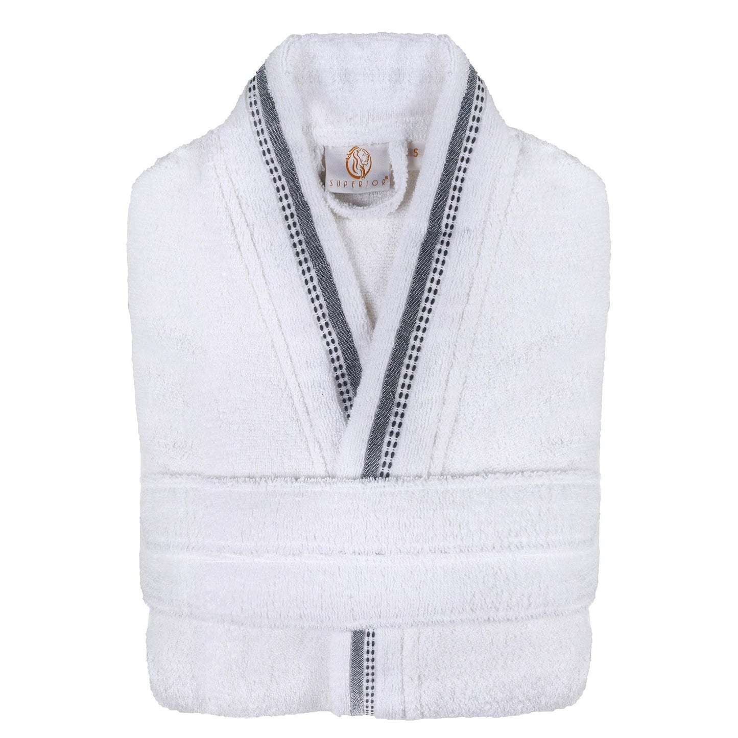 Turkish Cotton Terry Kimono Embroidered Super-Soft Unisex Bathrobe - White-Black