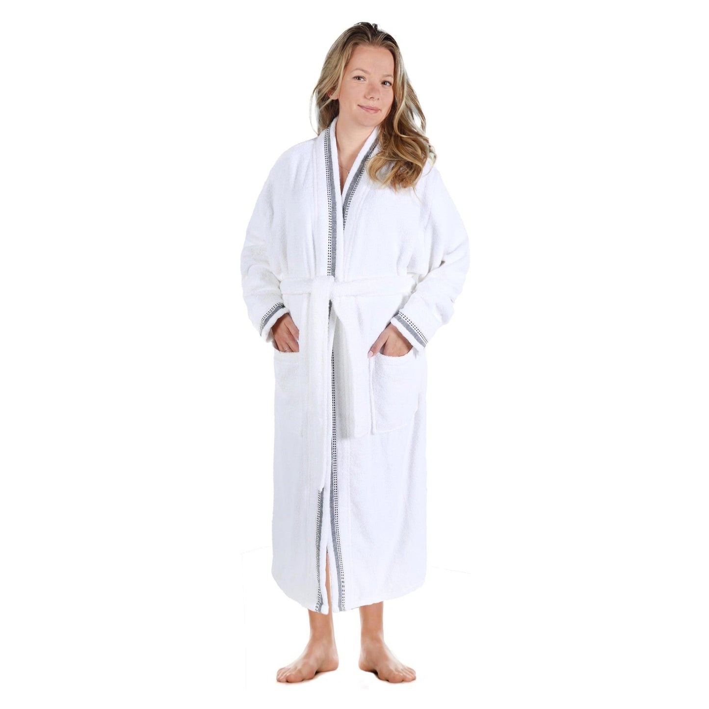Turkish Cotton Terry Kimono Embroidered Super-Soft Unisex Bathrobe - Black-White